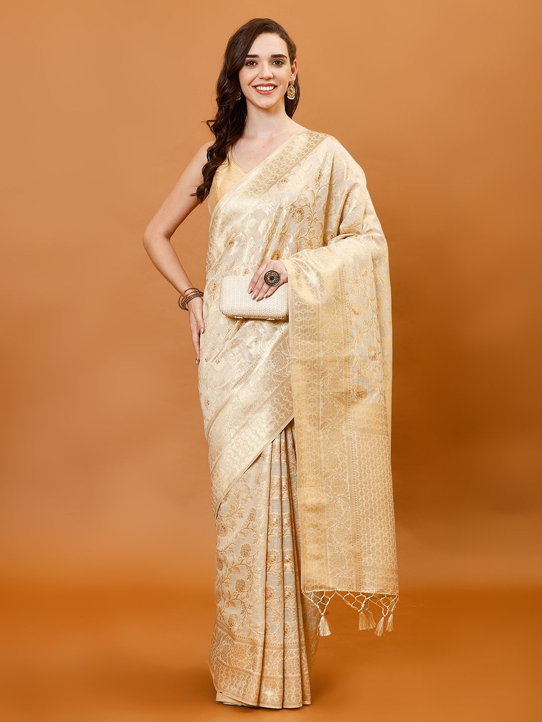 Meena Bazaar Woven cotton blend Design Zari Saree with unstitched blouse piece, Beige
Meena Bazaar Woven cotton blend Design Zari Saree with unstitched blouse piece, Beige