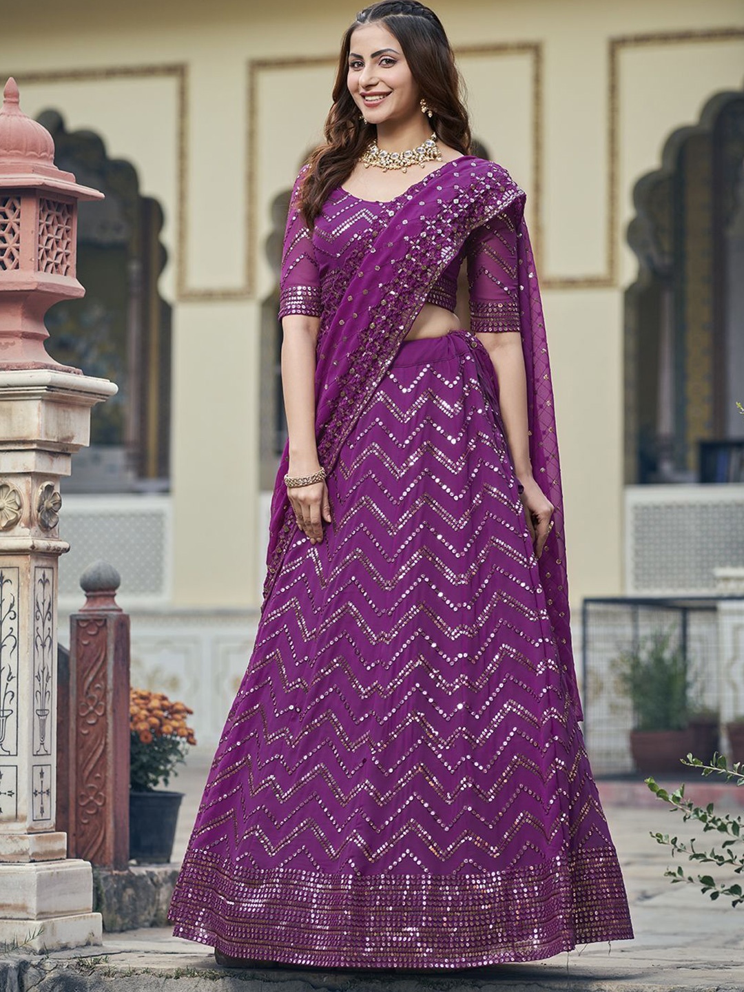Pink Ethnic Women Embellished Semi-Stitched Lehenga & Unstitched Blouse With Dupatta, Purple
Pink Ethnic Women Embellished Semi-Stitched Lehenga & Unstitched Blouse With Dupatta, Purple