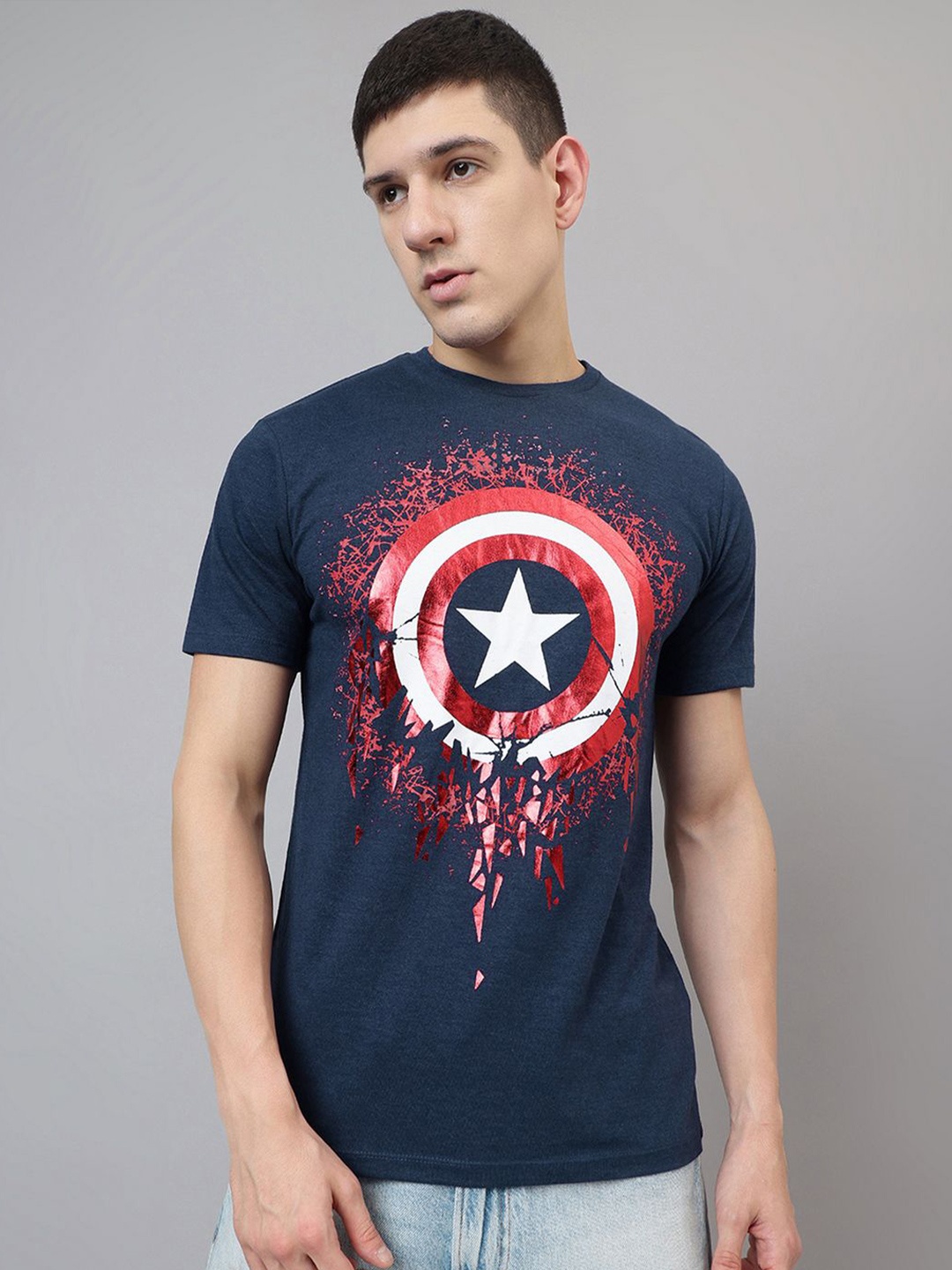 Free Authority Men Captain America Graphic Printed Round Neck Cotton T-shirt, Navy blue
Free Authority Men Captain America Graphic Printed Round Neck Cotton T-shirt, Navy blue