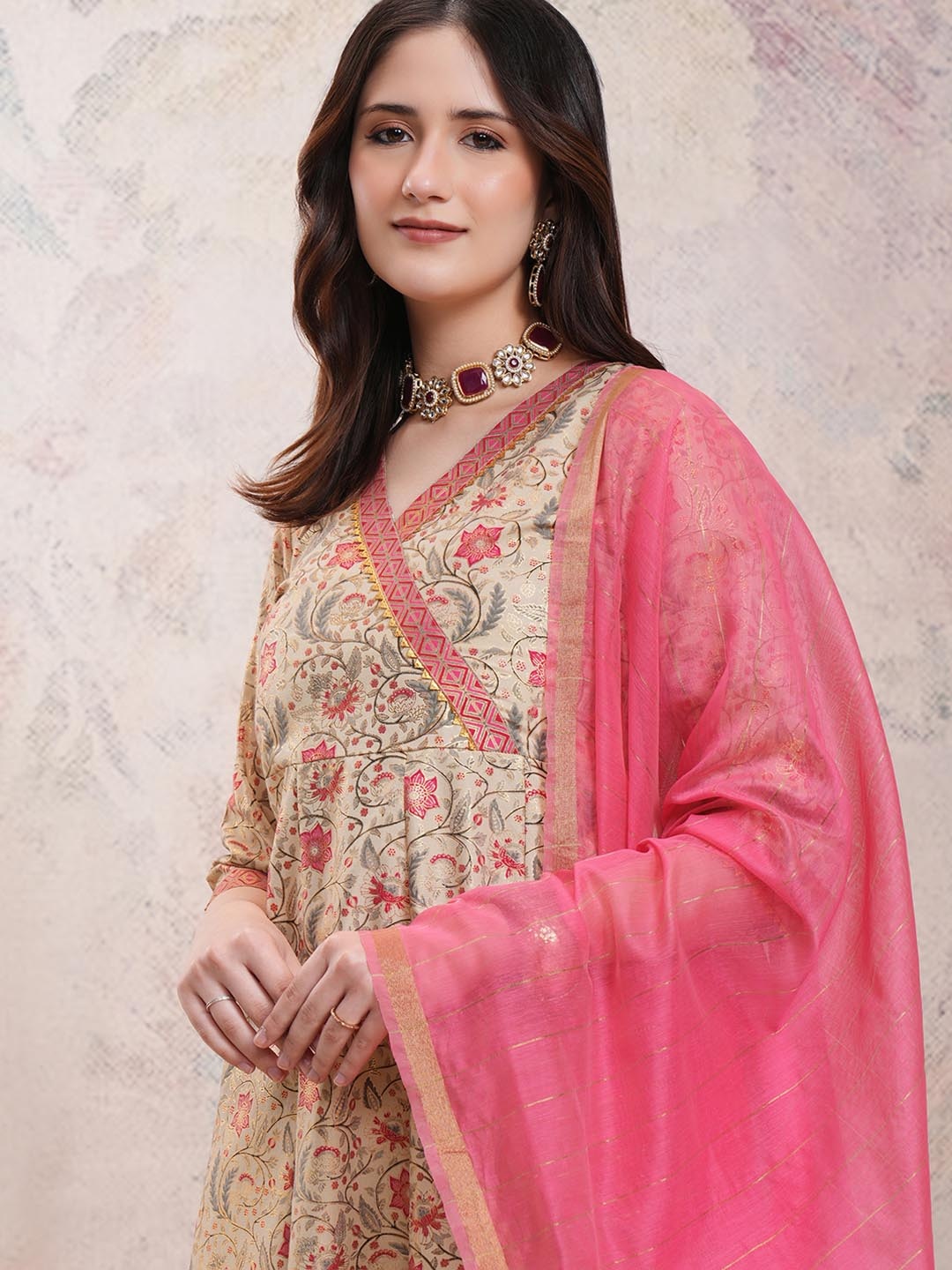 Vishudh Ethnic Motifs Printed Angrakha Gotta Patti Kurta With Trousers & Dupatta, Cream
Vishudh Ethnic Motifs Printed Angrakha Gotta Patti Kurta With Trousers & Dupatta, Cream