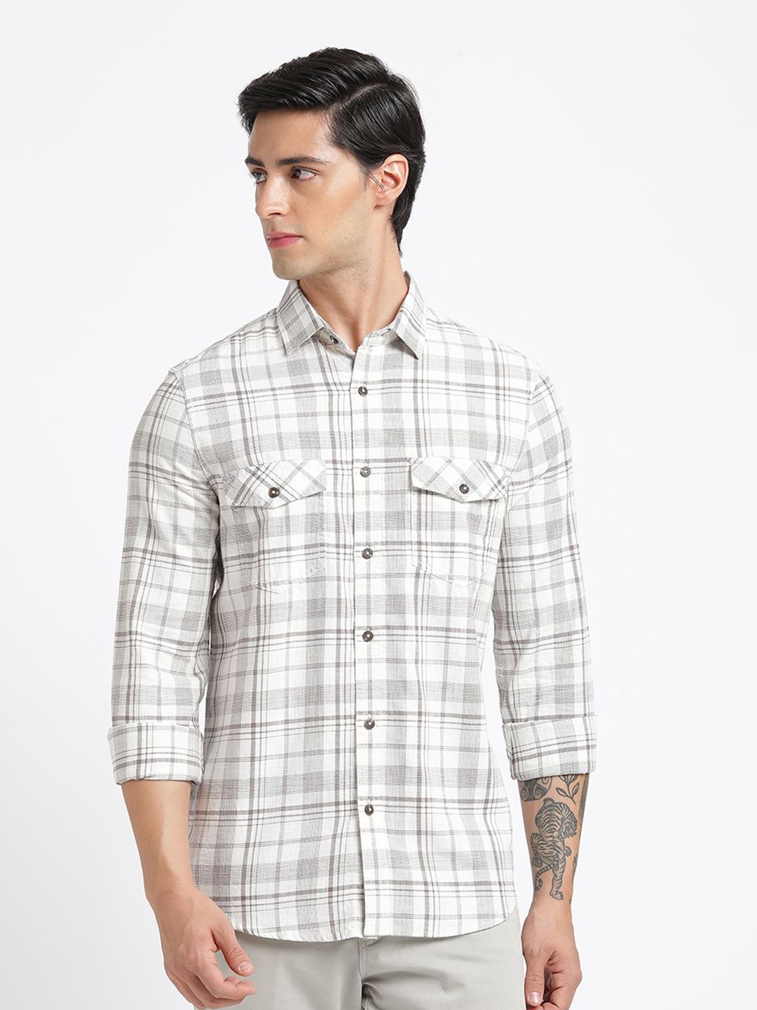 Blue Buddha Men Comfort Spread Collar Tartan Checked Cotton Slim Fit Casual Shirt, White
Blue Buddha Men Comfort Spread Collar Tartan Checked Cotton Slim Fit Casual Shirt, White