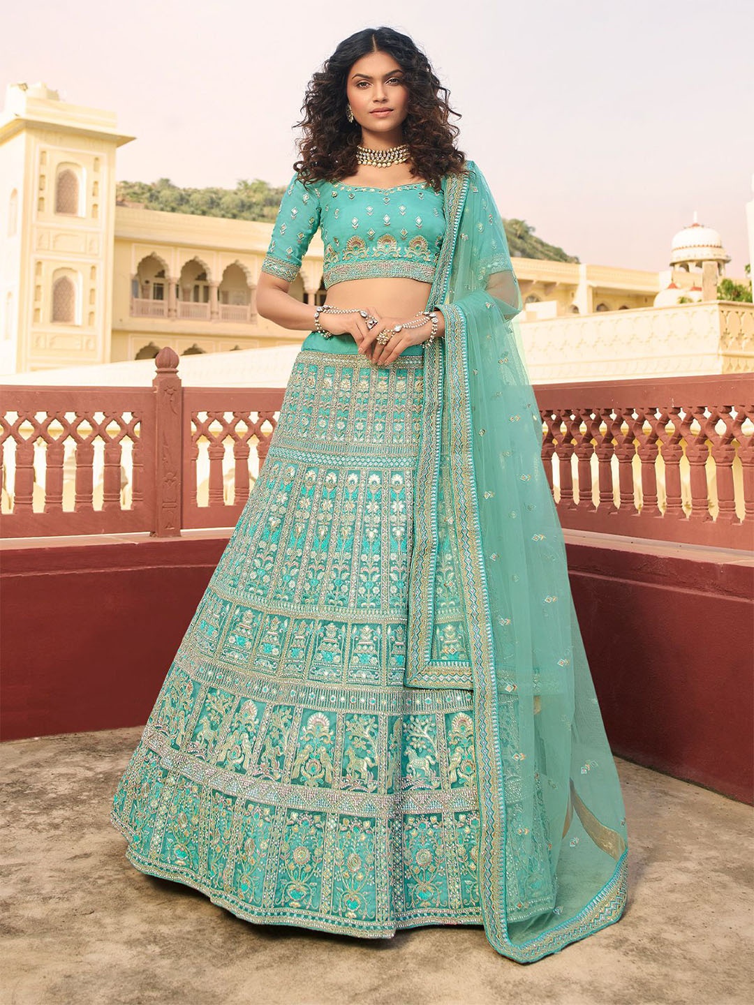 ODETTE Floral Embroidered Organza Semi-Stitched Lehenga & Blouse With Dupatta, Sea green
ODETTE Floral Embroidered Organza Semi-Stitched Lehenga & Blouse With Dupatta, Sea green