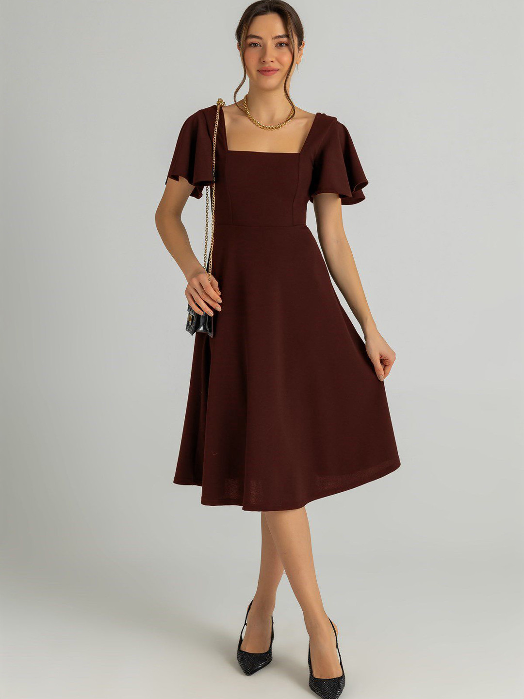 SHEETAL Associates Women Square Neck Flutter Sleeves Gathered or Pleated Fit & Flare Dress, Maroon
SHEETAL Associates Women Square Neck Flutter Sleeves Gathered or Pleated Fit & Flare Dress, Maroon