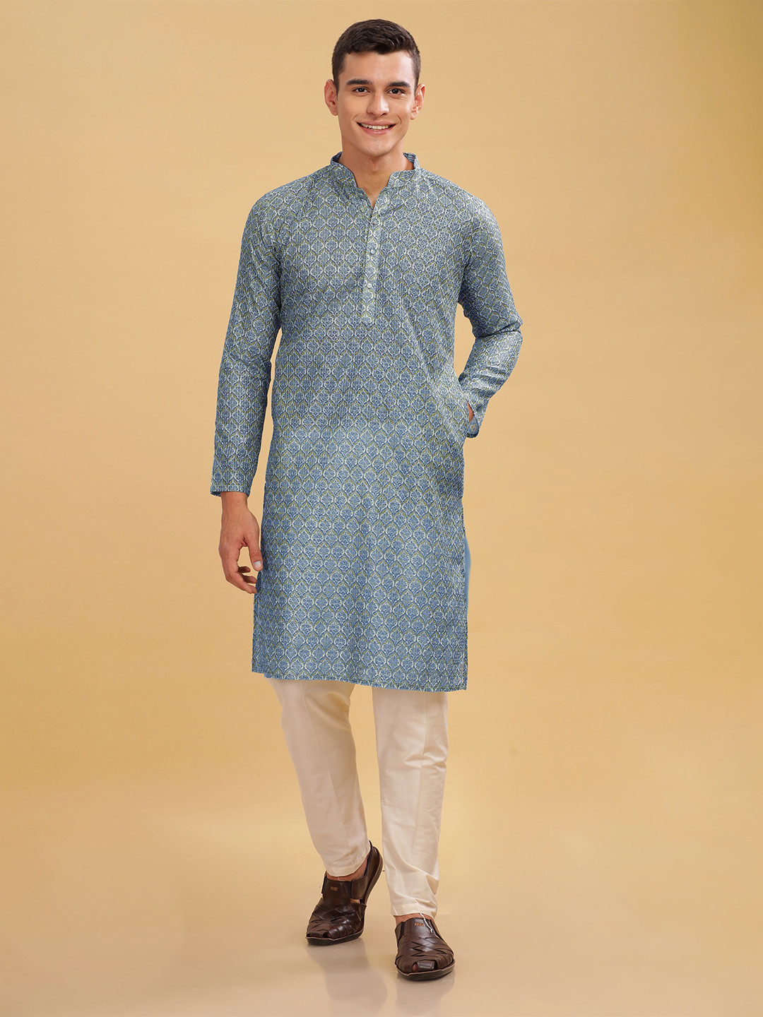 Anouk Men Ethnic Motifs Printed Thread Work Kurta, Blue 
Anouk Men Ethnic Motifs Printed Thread Work Kurta, Blue