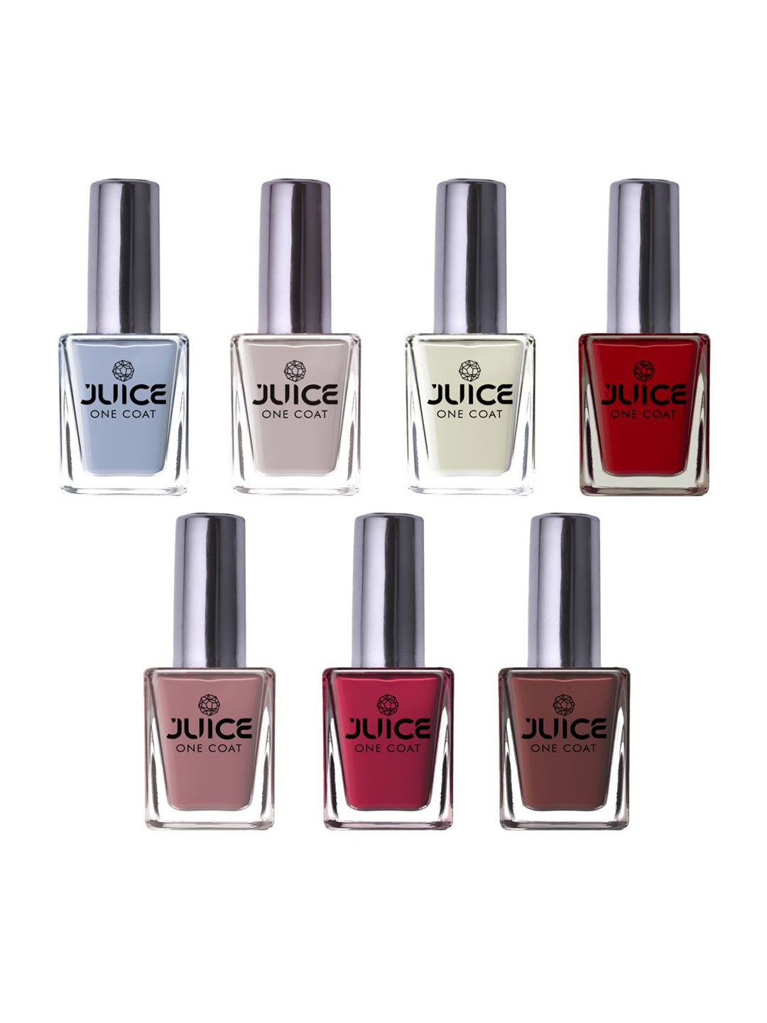 JUICE Set Of 7 One Coat Longlasting Finish with Quick Dry Nail Paint - 11 ml Each, Blue
JUICE Set Of 7 One Coat Longlasting Finish with Quick Dry Nail Paint - 11 ml Each, Blue