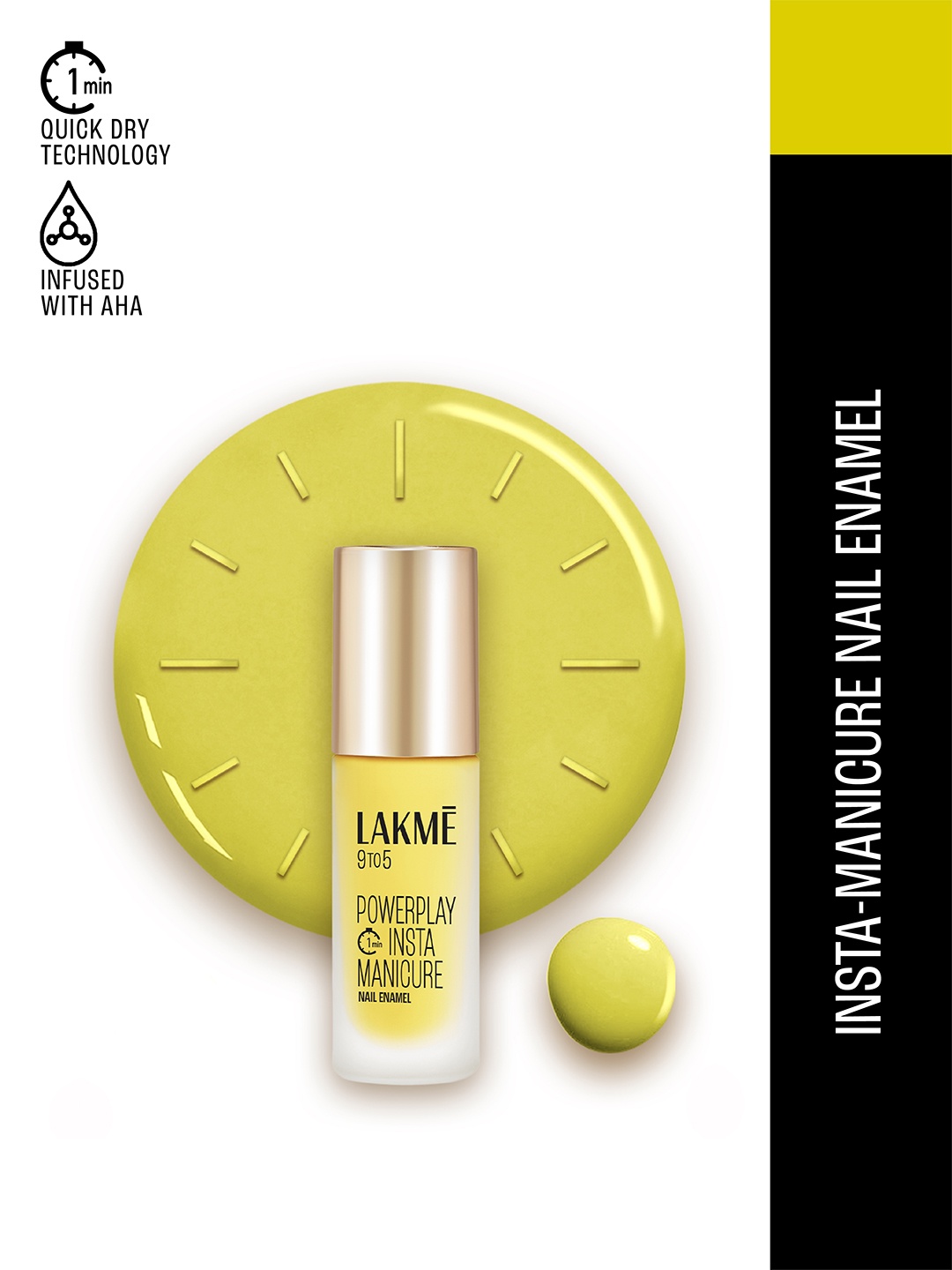 Lakme 9to5 Powerplay Insta-Manicure Quick Dry Technology Nail Enamel 6ml - Lemon Burst, Yellow
Lakme 9to5 Powerplay Insta-Manicure Quick Dry Technology Nail Enamel 6ml - Lemon Burst, Yellow
