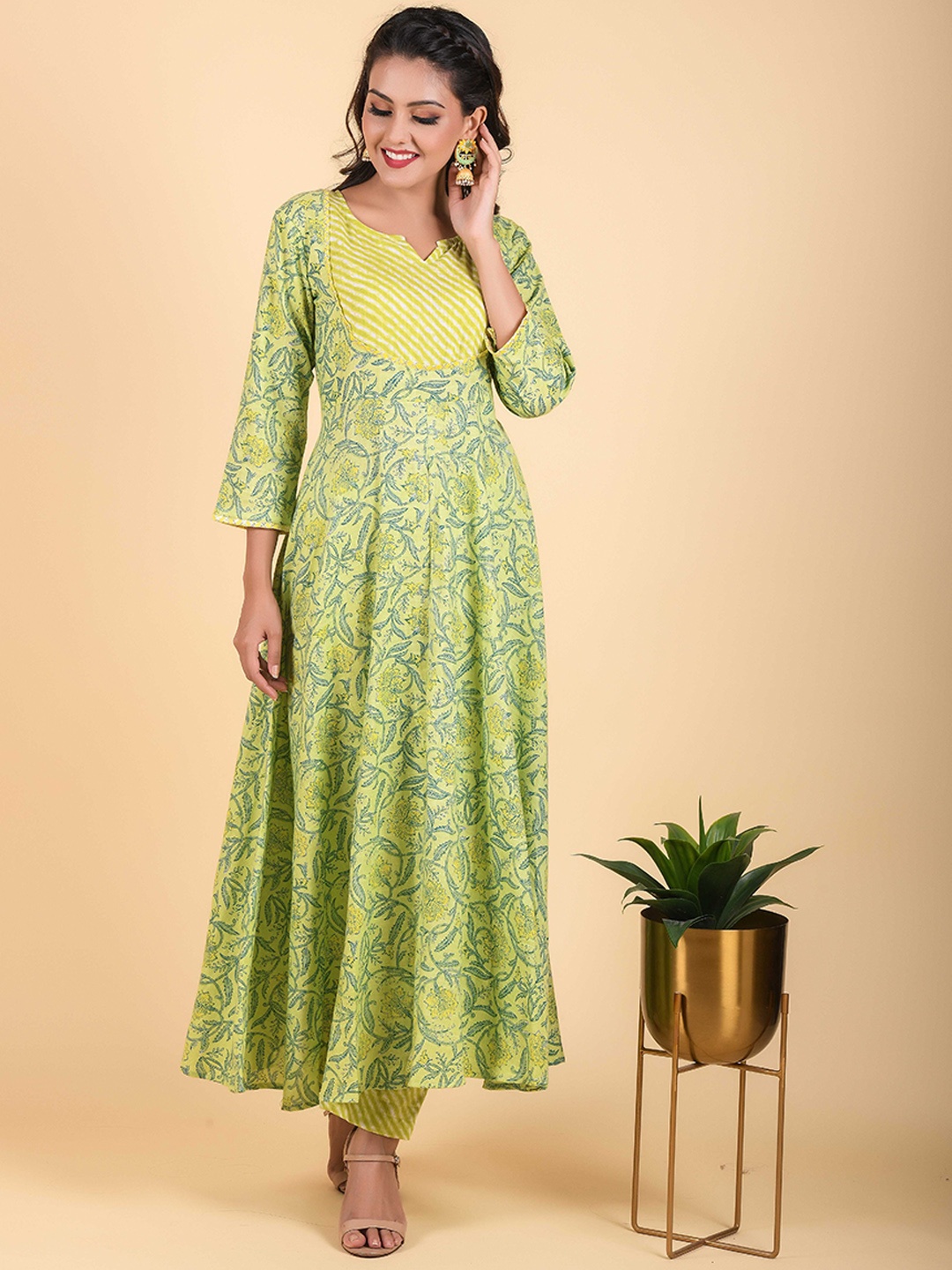 Anastay Clothing Floral Printed Gotta Patti Pure Cotton Anarkali Kurta with Trousers, Green
Anastay Clothing Floral Printed Gotta Patti Pure Cotton Anarkali Kurta with Trousers, Green