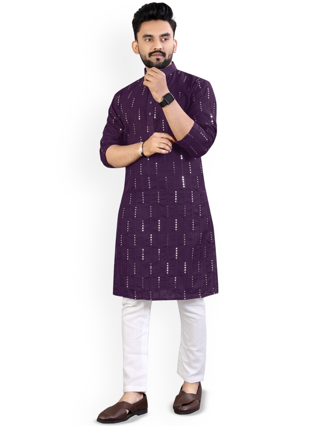 CHARLOTTE GRACIOUS Geometric Embroidered Mirror Work Regular Cotton Silk Straight Kurta, Purple
CHARLOTTE GRACIOUS Geometric Embroidered Mirror Work Regular Cotton Silk Straight Kurta, Purple