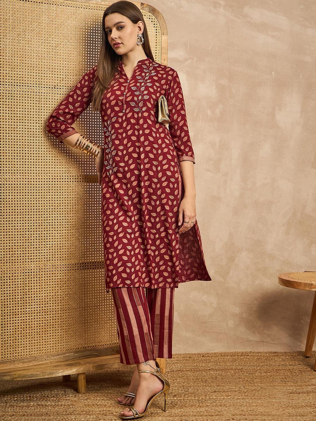 all about you Maroon Tropical Printed Mandarin Collar Straight Kurta with Trousers
all about you Maroon Tropical Printed Mandarin Collar Straight Kurta with Trousers
