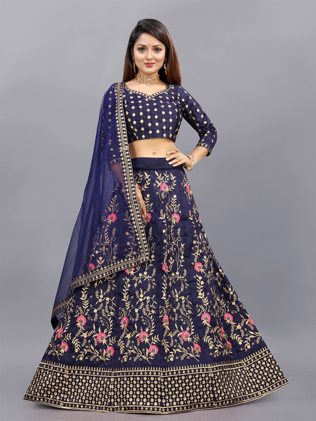 Aika Embroidered Thread Work Semi-Stitched Lehenga & Unstitched Blouse With Dupatta, Blue
Aika Embroidered Thread Work Semi-Stitched Lehenga & Unstitched Blouse With Dupatta, Blue