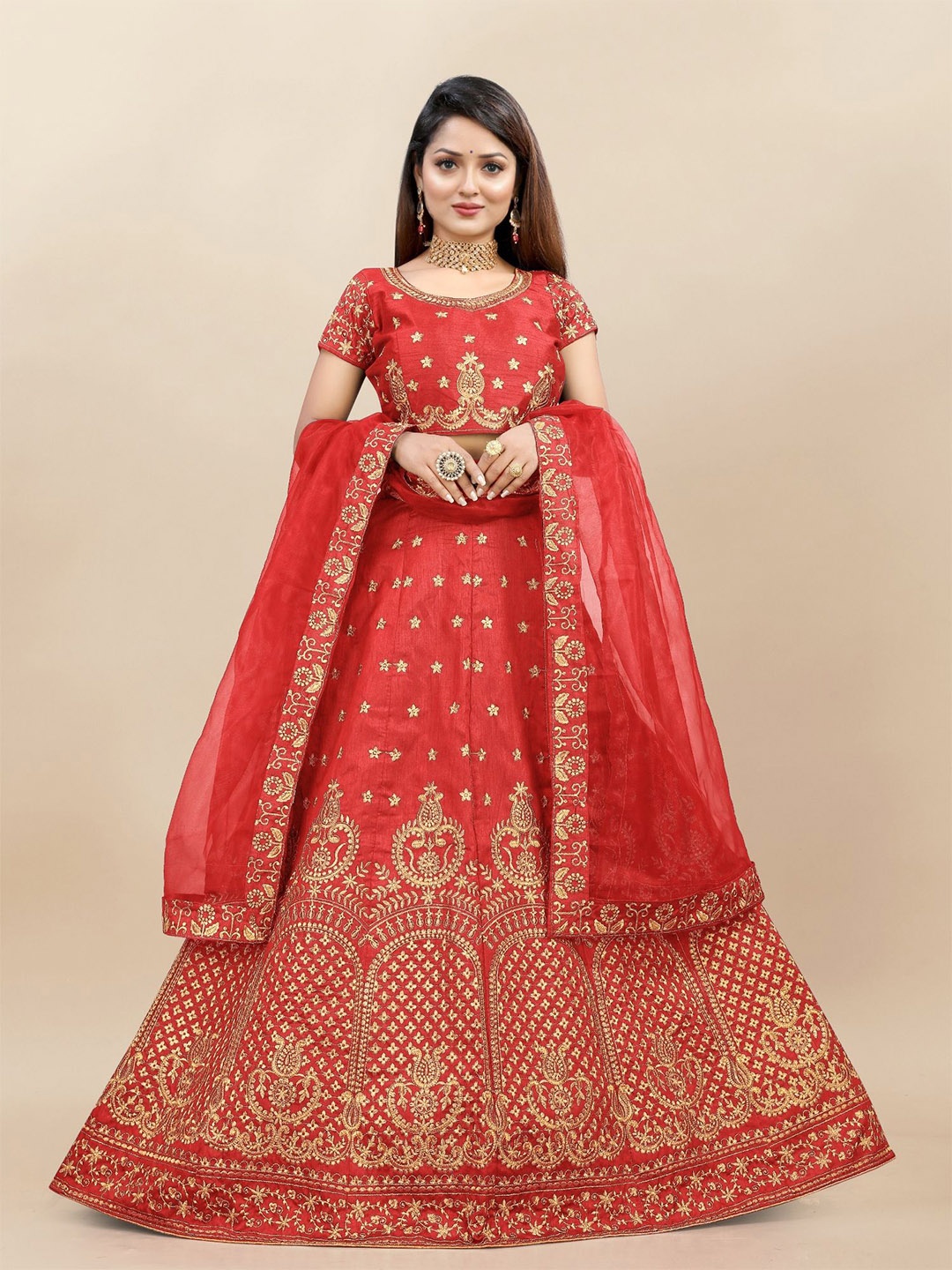 LADY SHOPI Embroidered Beads and Stone Semi-Stitched Lehenga & Unstitched Blouse & Dupatta, Red
LADY SHOPI Embroidered Beads and Stone Semi-Stitched Lehenga & Unstitched Blouse & Dupatta, Red