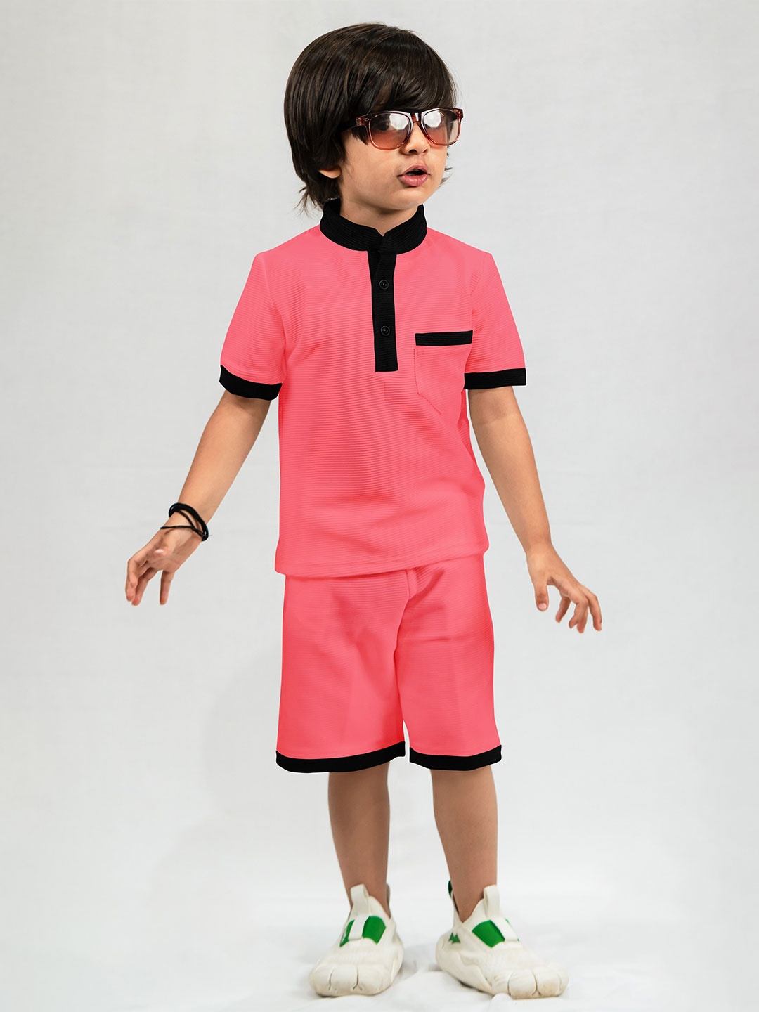 Emblica Unisex Kids Self Design Mandarin Collar Short Sleeves Casual T-shirt With Shorts, Pink
Emblica Unisex Kids Self Design Mandarin Collar Short Sleeves Casual T-shirt With Shorts, Pink