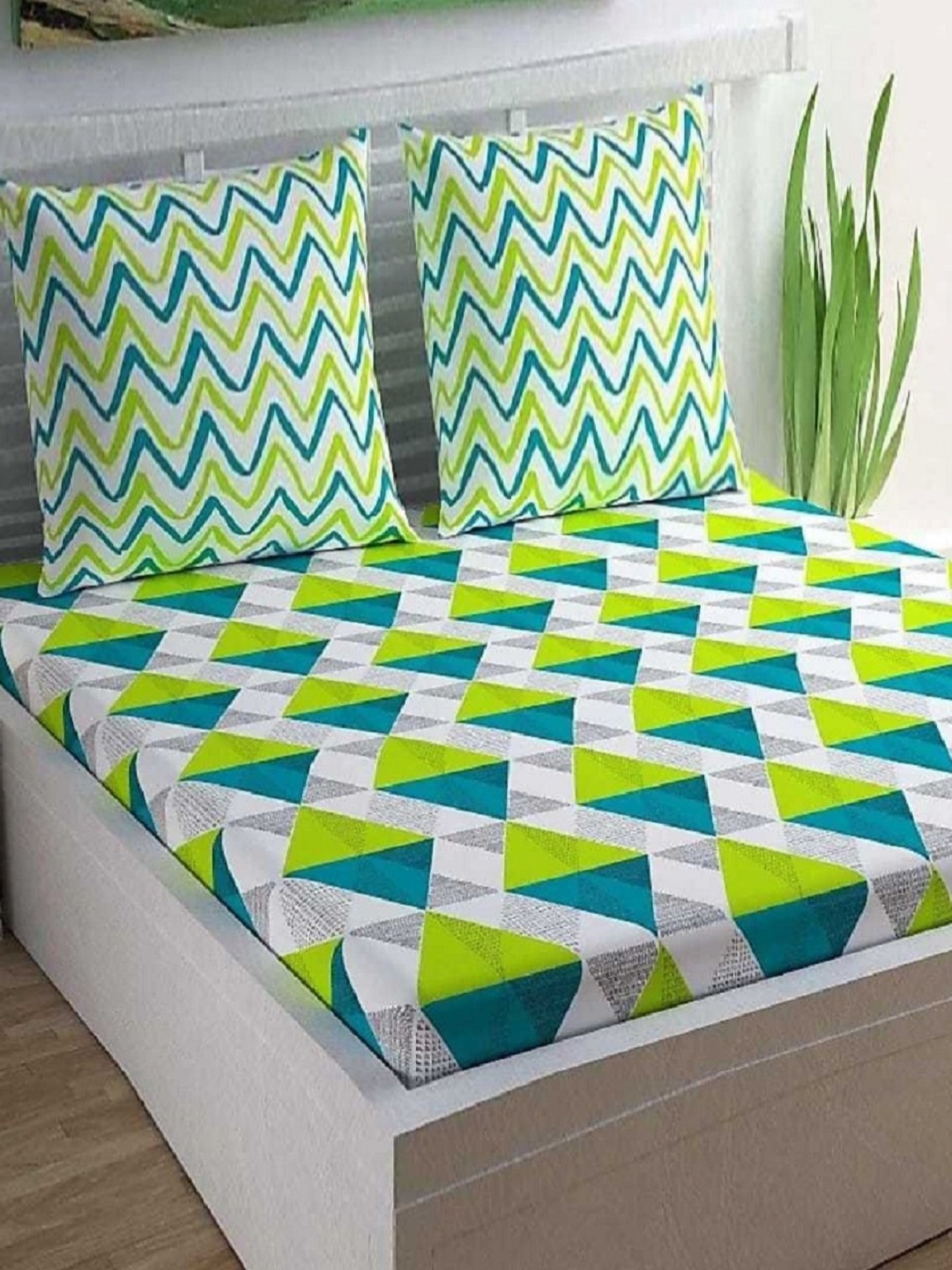 AYAT COLLECTION Green Geometric Printed Pure Cotton144 TC Queen Bedsheet & 2 Pillow Covers
AYAT COLLECTION Green Geometric Printed Pure Cotton144 TC Queen Bedsheet & 2 Pillow Covers