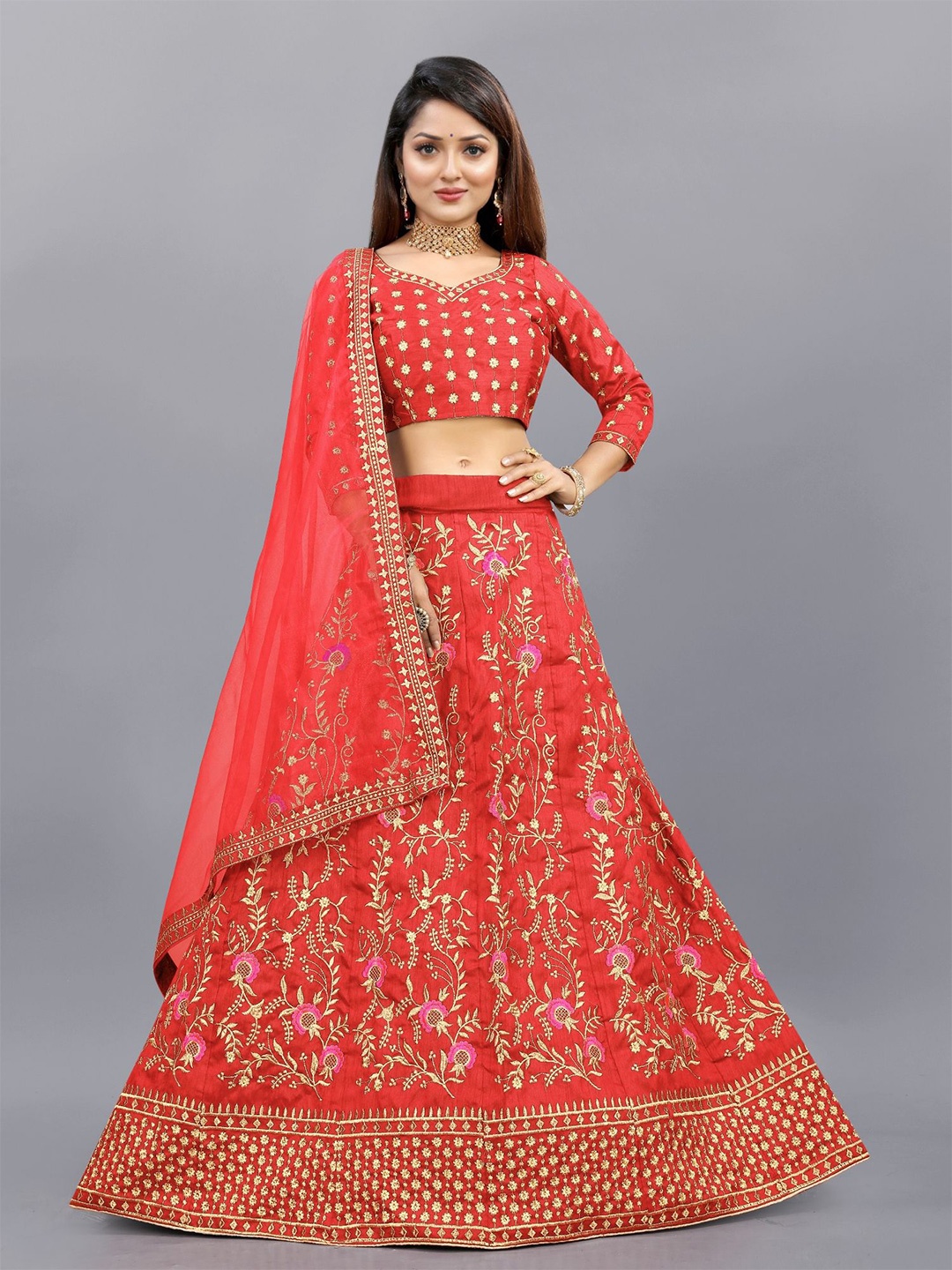 Aika Embroidered Thread Work Semi-Stitched Lehenga & Unstitched Blouse With Dupatta, Red
Aika Embroidered Thread Work Semi-Stitched Lehenga & Unstitched Blouse With Dupatta, Red