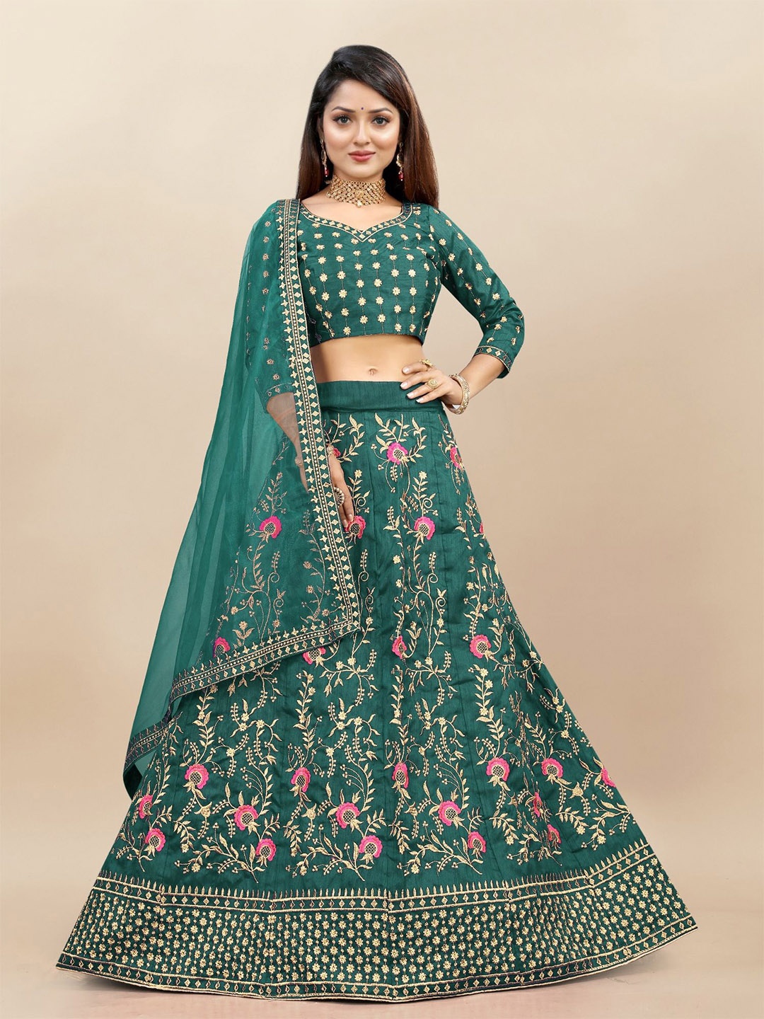 LADY SHOPI Embroidered Thread Work Semi-Stitched Lehenga & Unstitched Blouse With Dupatta, Green
LADY SHOPI Embroidered Thread Work Semi-Stitched Lehenga & Unstitched Blouse With Dupatta, Green