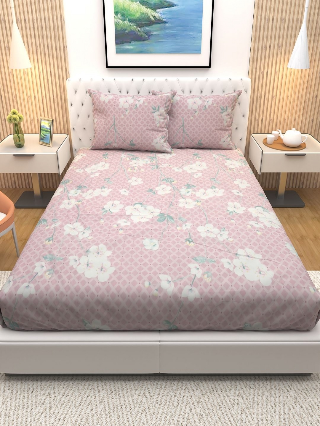 Aura Pink & White Floral Printed Cotton 180 TC Queen Bedsheet with 2 Pillow Covers
Aura Pink & White Floral Printed Cotton 180 TC Queen Bedsheet with 2 Pillow Covers