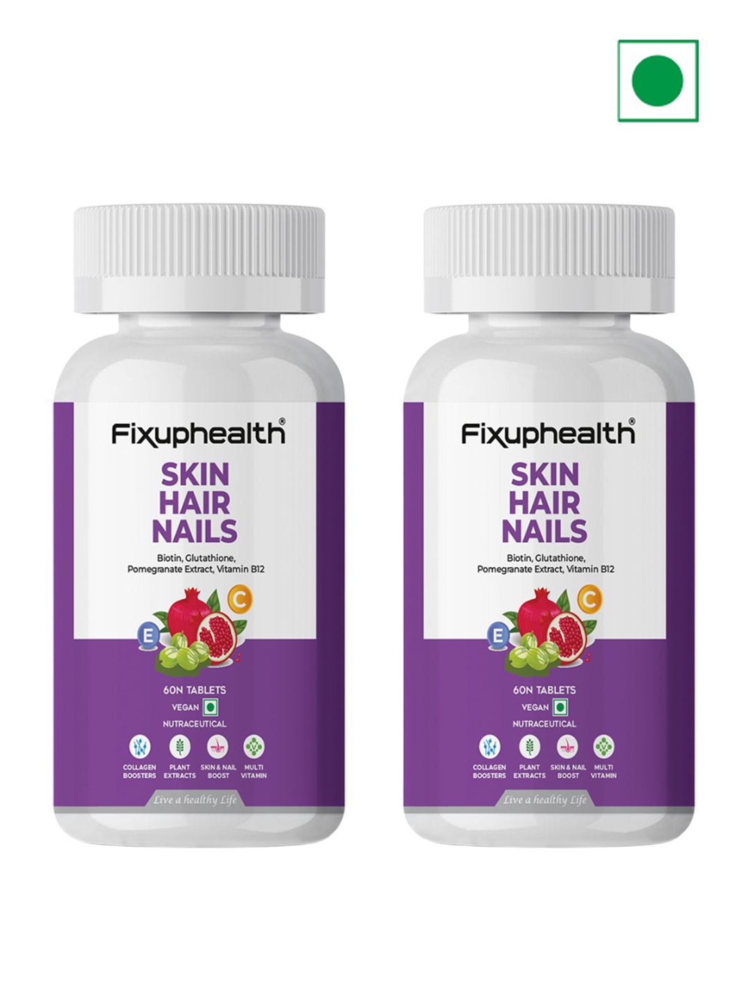 Fixuphealth Set Of 2 Skin Hair Nail Biotin Glutathione Vitamin B12 - 60 Tablets Each, Purple
Fixuphealth Set Of 2 Skin Hair Nail Biotin Glutathione Vitamin B12 - 60 Tablets Each, Purple