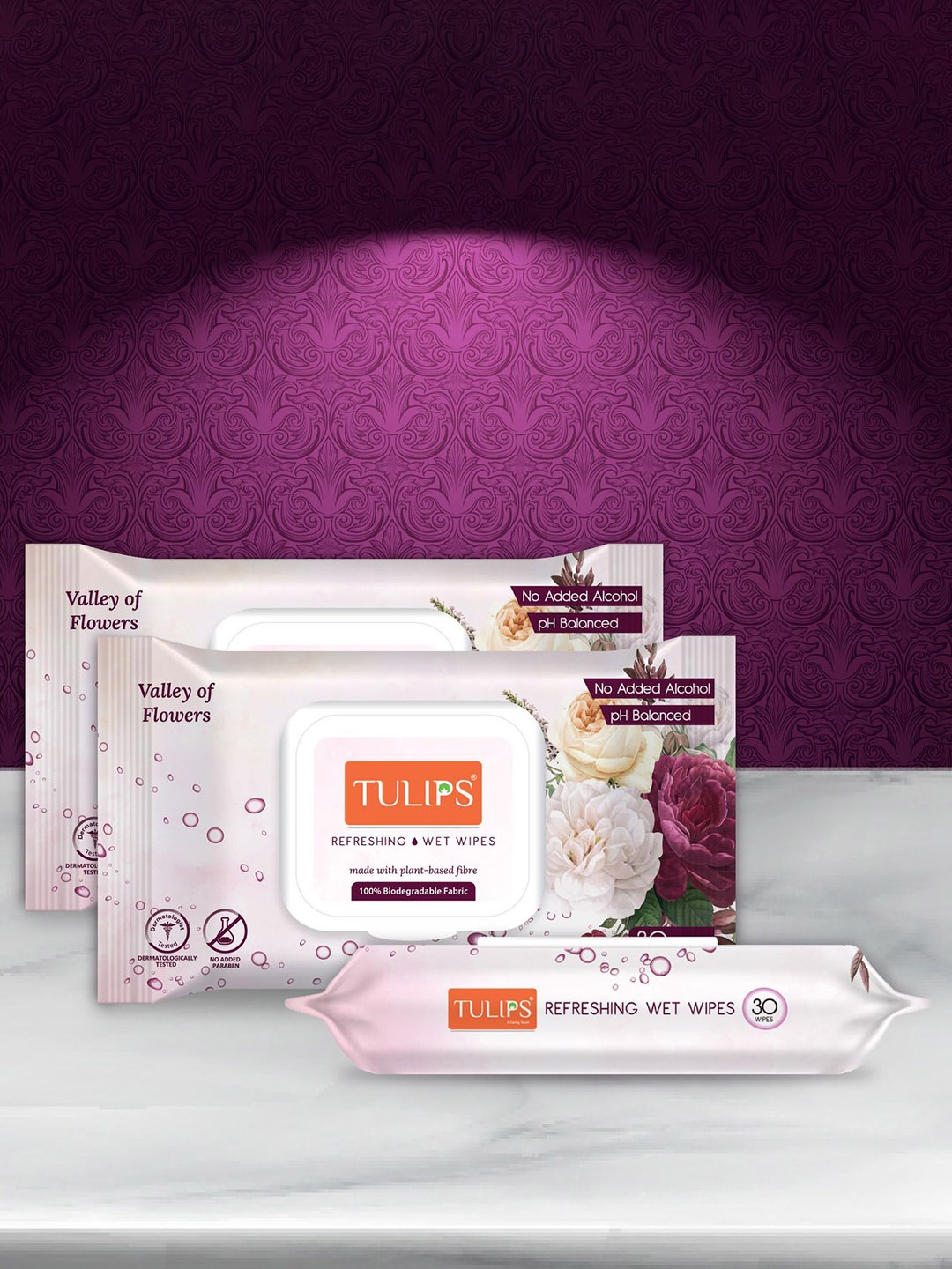 TULIPS Set Of 3 Refreshing Wet Wipes Biodegradable Fabric Lid Pack- 30 Wipes Each, Pink
TULIPS Set Of 3 Refreshing Wet Wipes Biodegradable Fabric Lid Pack- 30 Wipes Each, Pink