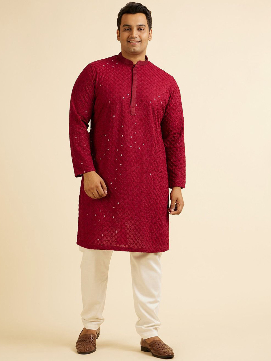 Manyavar Plus Size Geometric Embroidered Sequinned Straight Kurta With Pyjama, Maroon
Manyavar Plus Size Geometric Embroidered Sequinned Straight Kurta With Pyjama, Maroon