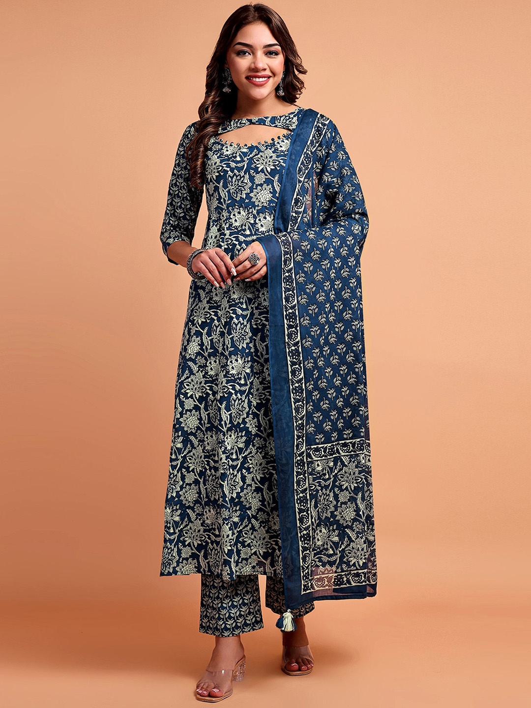Vastara the Label Floral Printed Organic Cotton Anarkali Kurta With Trousers & Dupatta, Blue
Vastara the Label Floral Printed Organic Cotton Anarkali Kurta With Trousers & Dupatta, Blue