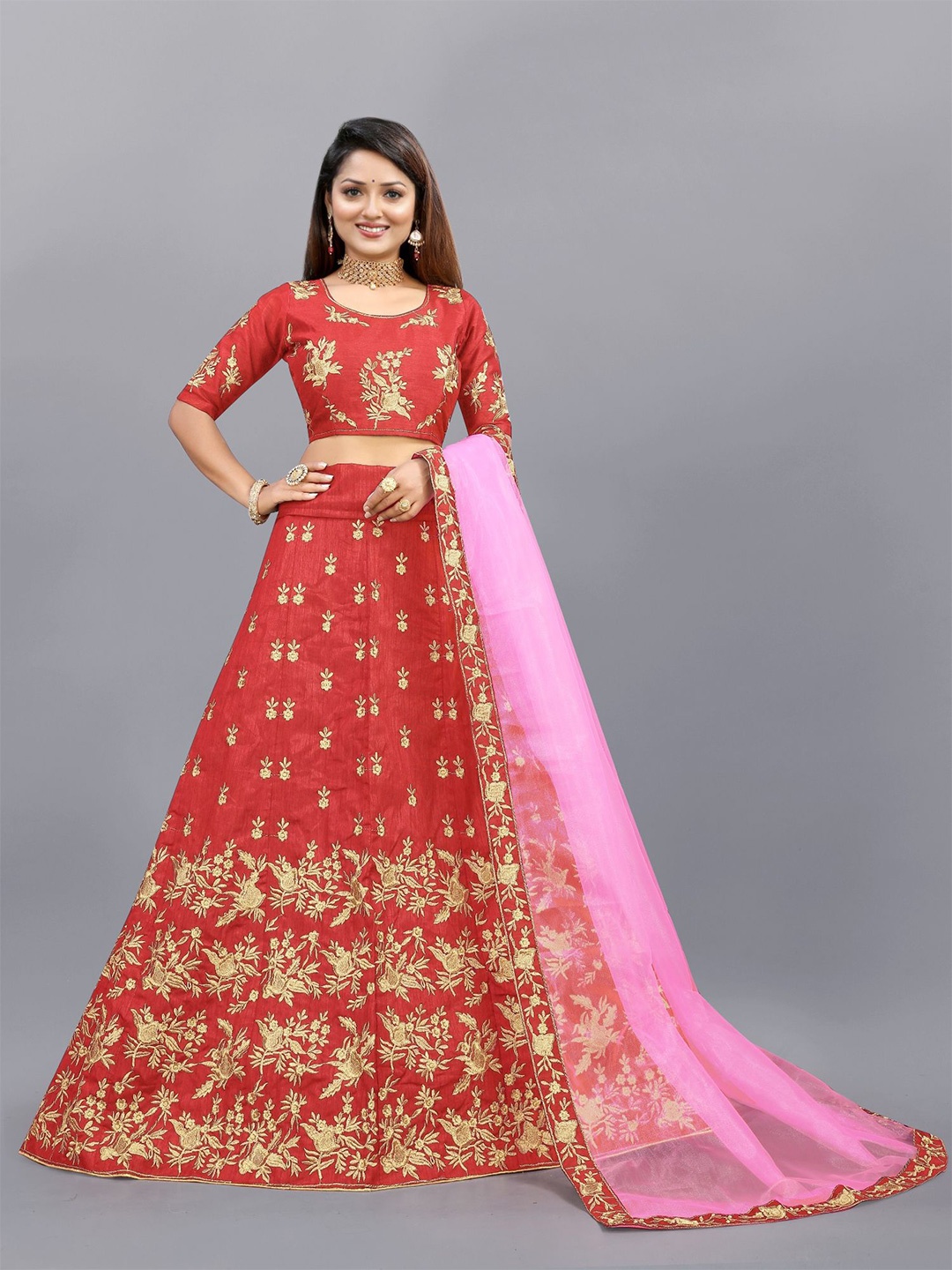 Aika Embroidered Thread Work Semi-Stitched Lehenga & Unstitched Blouse With Dupatta, Red
Aika Embroidered Thread Work Semi-Stitched Lehenga & Unstitched Blouse With Dupatta, Red