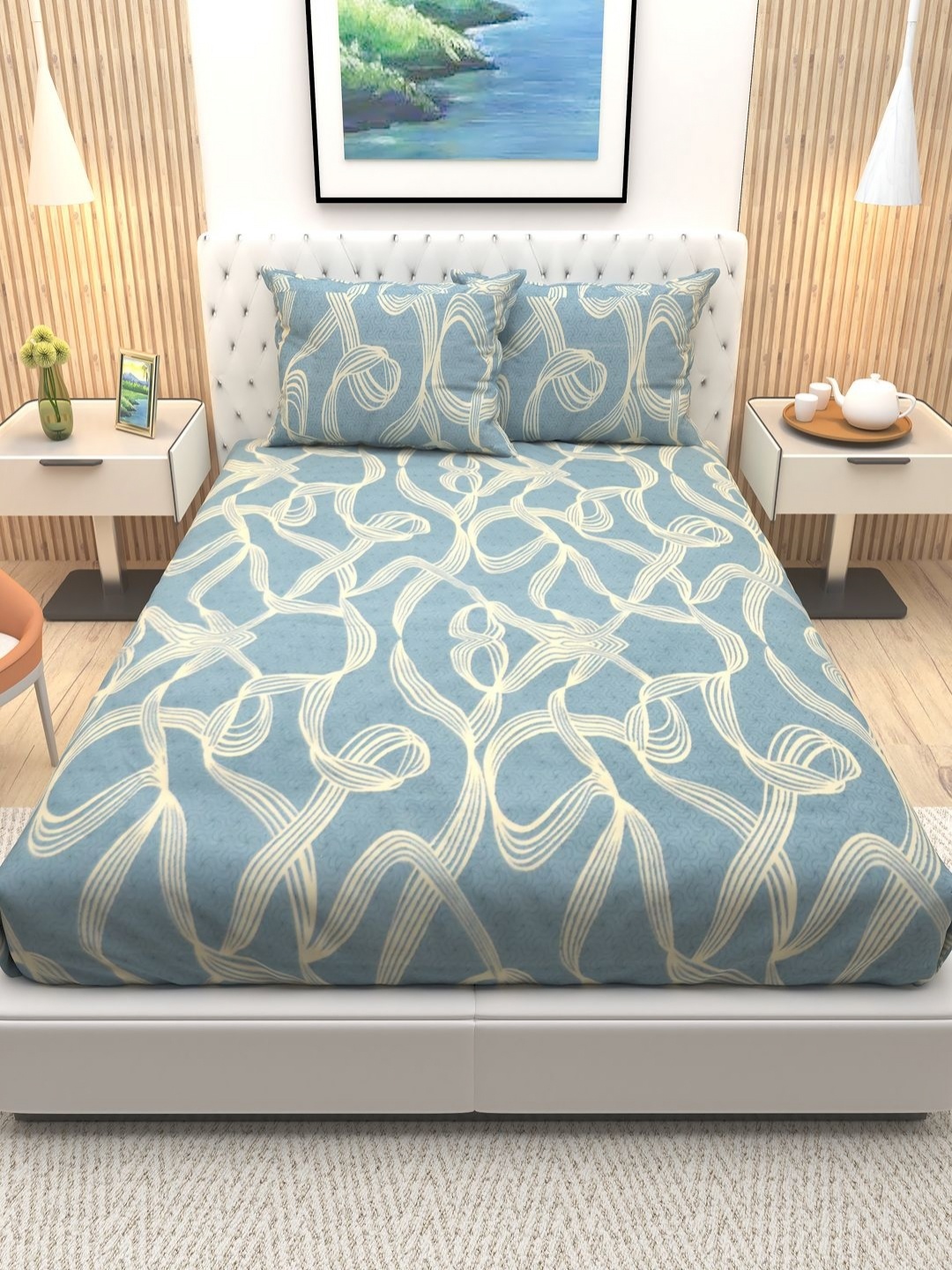 Aura Green & White Abstract Printed Cotton 180 TC Queen Bedsheet with 2 Pillow Covers
Aura Green & White Abstract Printed Cotton 180 TC Queen Bedsheet with 2 Pillow Covers