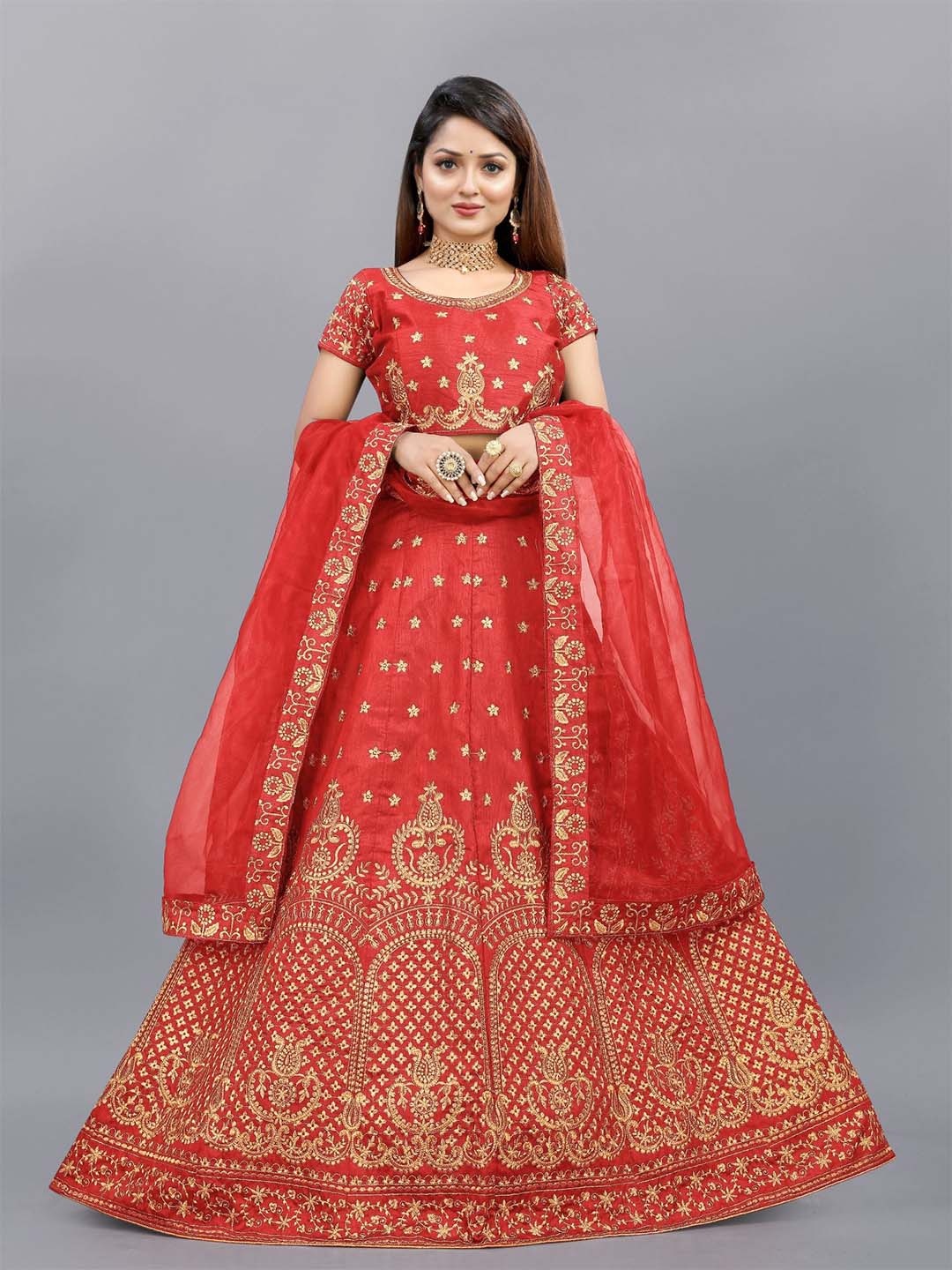 Aika Embroidered Thread Work Semi-Stitched Lehenga & Unstitched Blouse With Dupatta, Red
Aika Embroidered Thread Work Semi-Stitched Lehenga & Unstitched Blouse With Dupatta, Red