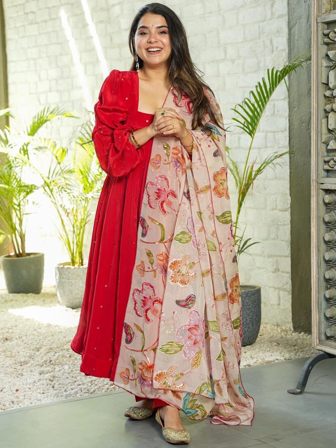 SORTHIYA GROUP Embroidered Mirror Work Anarkali Kurta with Trousers & With Dupatta, Red
SORTHIYA GROUP Embroidered Mirror Work Anarkali Kurta with Trousers & With Dupatta, Red