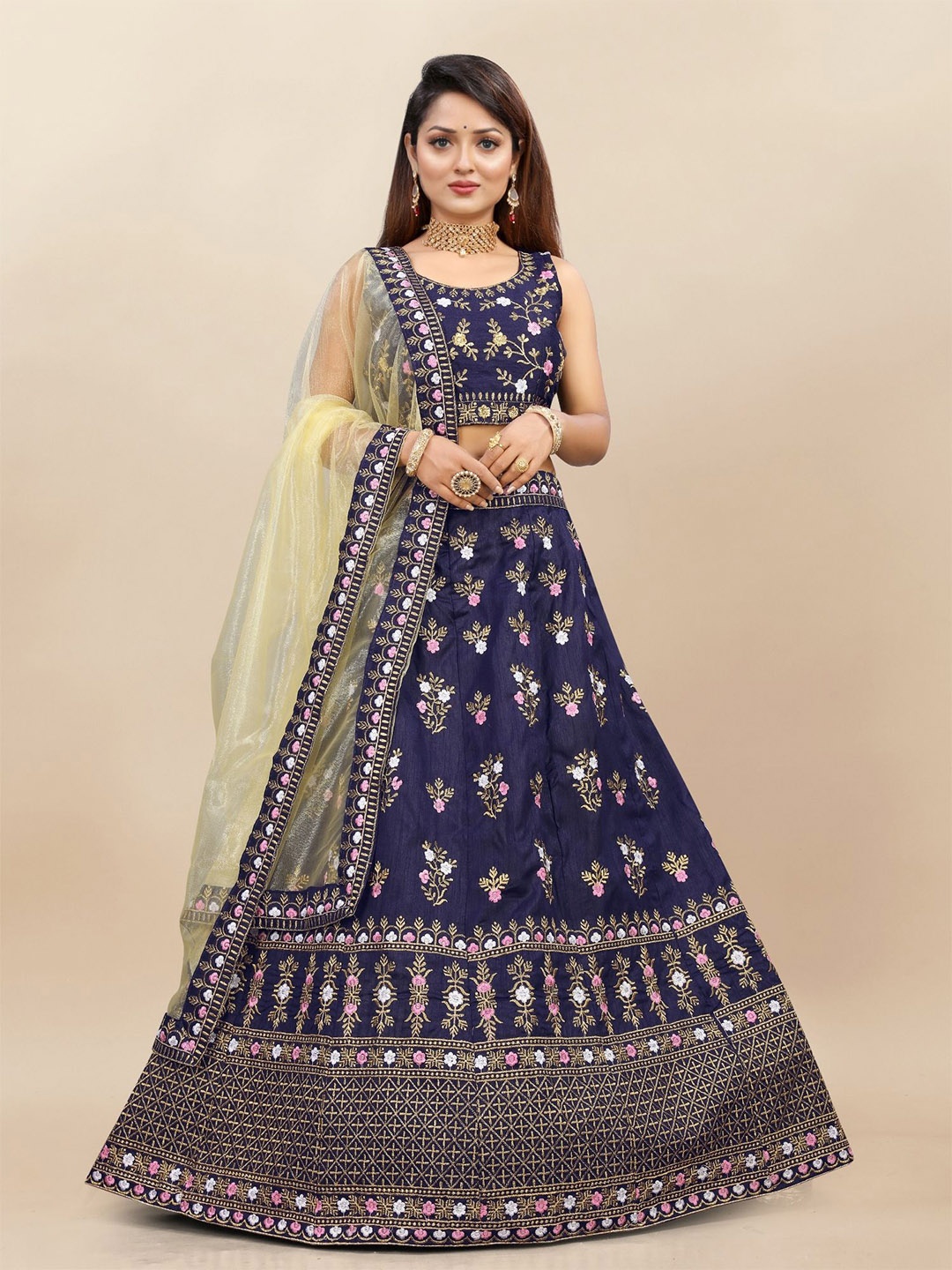 LADY SHOPI Embroidered Thread Work Semi-Stitched Lehenga & Unstitched Blouse With Dupatta, Blue
LADY SHOPI Embroidered Thread Work Semi-Stitched Lehenga & Unstitched Blouse With Dupatta, Blue