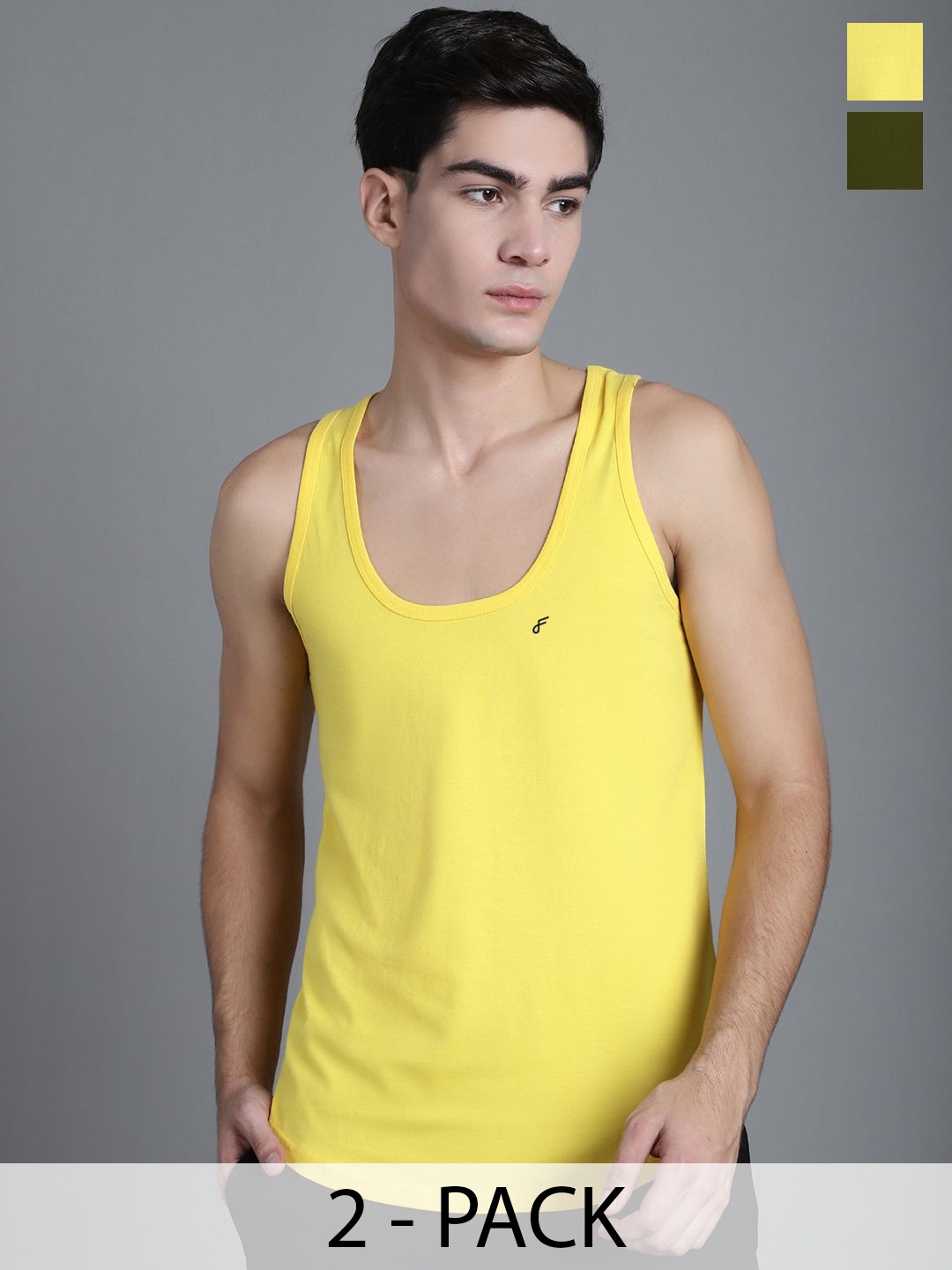 FBAR Men Pack Of 2 Solid Cotton Anti-Bacterial Innerwear Vest FBC-06-34-Yellow::Olive
FBAR Men Pack Of 2 Solid Cotton Anti-Bacterial Innerwear Vest FBC-06-34-Yellow::Olive