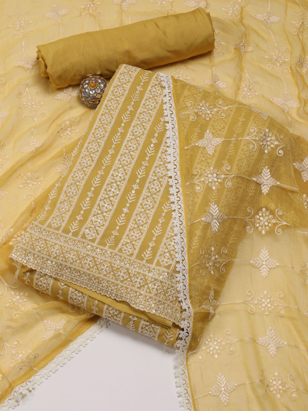 Meena Bazaar Ethnic Motifs Embroidered Sequinned Detail Unstitched Dress Material, Yellow
Meena Bazaar Ethnic Motifs Embroidered Sequinned Detail Unstitched Dress Material, Yellow