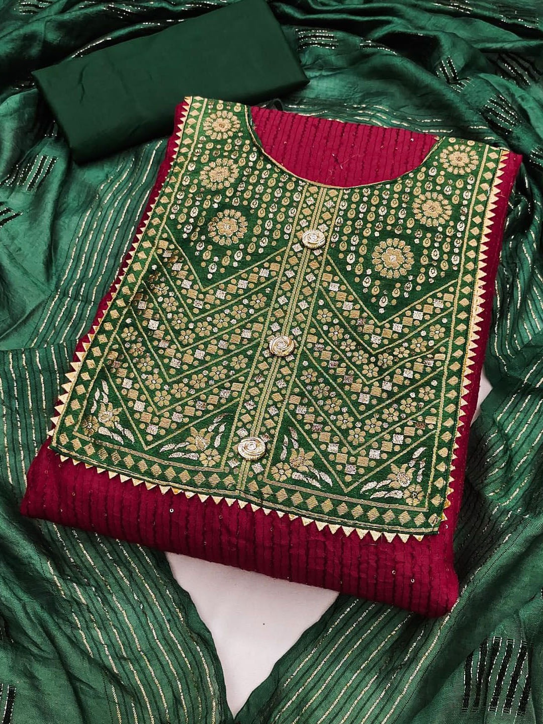 LADY SHOPI Floral Embroidered Sequined Chanderi Cotton Unstitched Dress Material, Magenta
LADY SHOPI Floral Embroidered Sequined Chanderi Cotton Unstitched Dress Material, Magenta