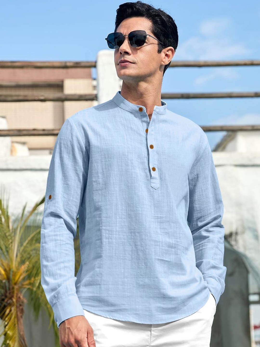 Zombom Mandarin Collar Roll-Up Sleeves Wrinkle Free Straight Short Kurta, Turquoise blue
Zombom Mandarin Collar Roll-Up Sleeves Wrinkle Free Straight Short Kurta, Turquoise blue