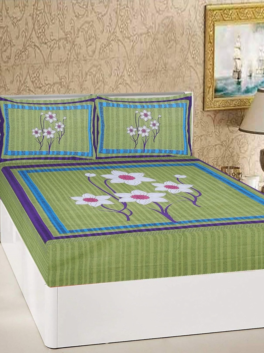 AYAT COLLECTION Green Floral Printed Pure Cotton 144 TC Queen Bedsheet & 2 Pillow Covers
AYAT COLLECTION Green Floral Printed Pure Cotton 144 TC Queen Bedsheet & 2 Pillow Covers