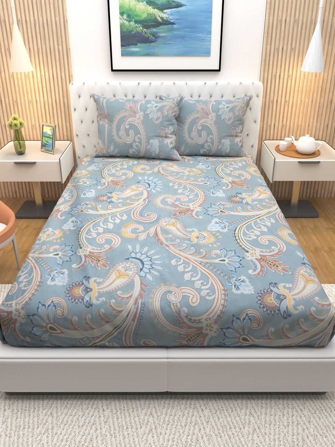 Aura Blue & Yellow Ethnic Motifs Printed Cotton 180 TC Queen Bedsheet with 2 Pillow Covers
Aura Blue & Yellow Ethnic Motifs Printed Cotton 180 TC Queen Bedsheet with 2 Pillow Covers