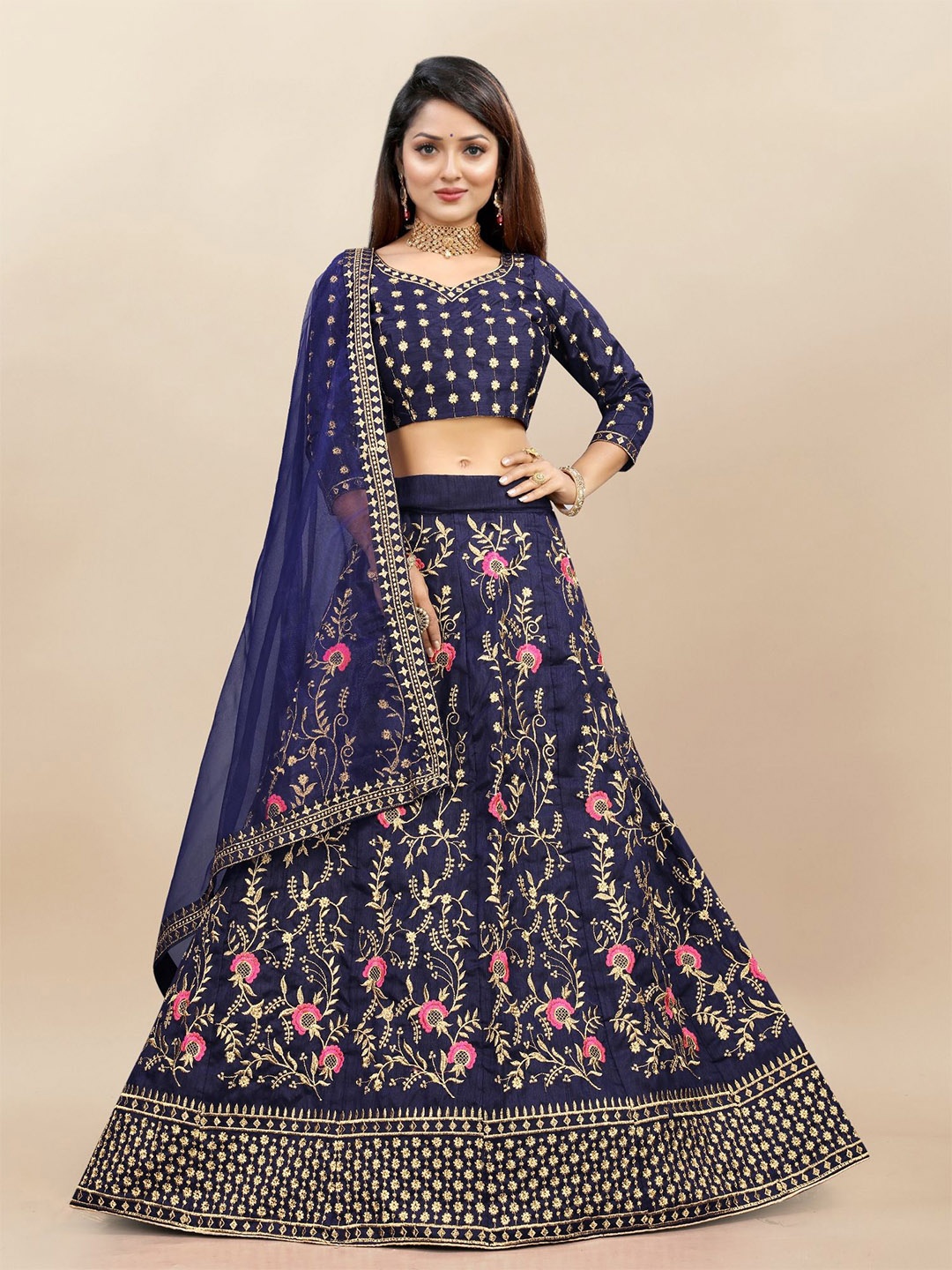 LADY SHOPI Embroidered Thread Work Semi-Stitched Lehenga & Unstitched Blouse With Dupatta, Blue
LADY SHOPI Embroidered Thread Work Semi-Stitched Lehenga & Unstitched Blouse With Dupatta, Blue