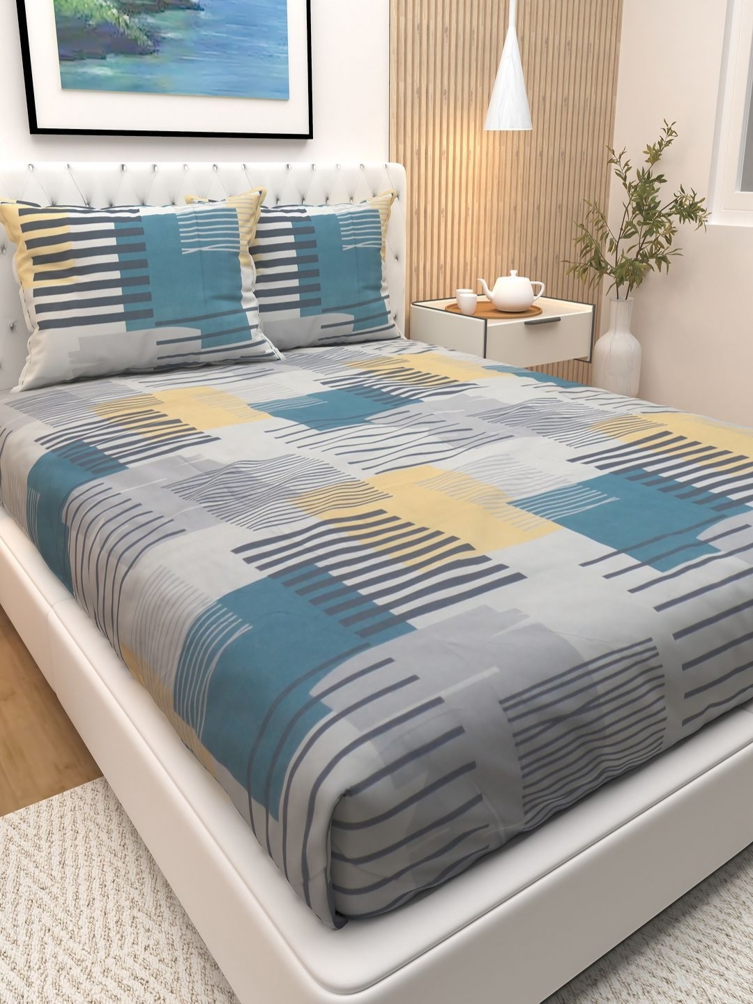 Athom Living Blue & Grey Abstract Printed Cotton180 TC Queen Bedsheet with 2 Pillow Covers
Athom Living Blue & Grey Abstract Printed Cotton180 TC Queen Bedsheet with 2 Pillow Covers
