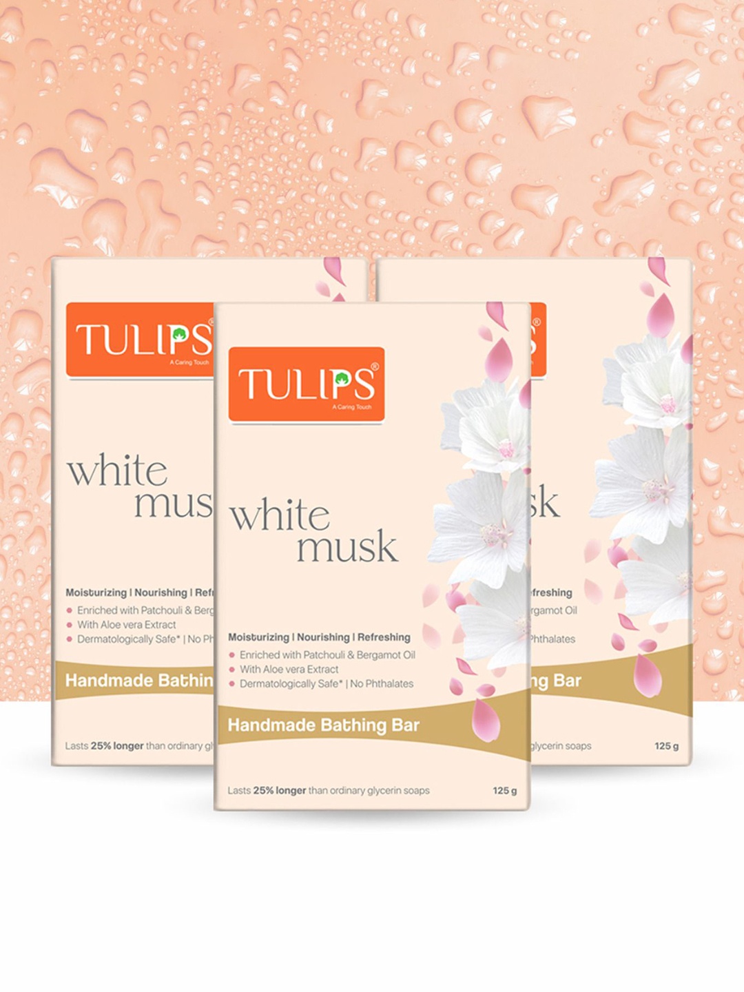 TULIPS Set Of 3 White Musk Moisturizing Nourishing Soap With Aloevera Extracts-125g Each, Cream
TULIPS Set Of 3 White Musk Moisturizing Nourishing Soap With Aloevera Extracts-125g Each, Cream