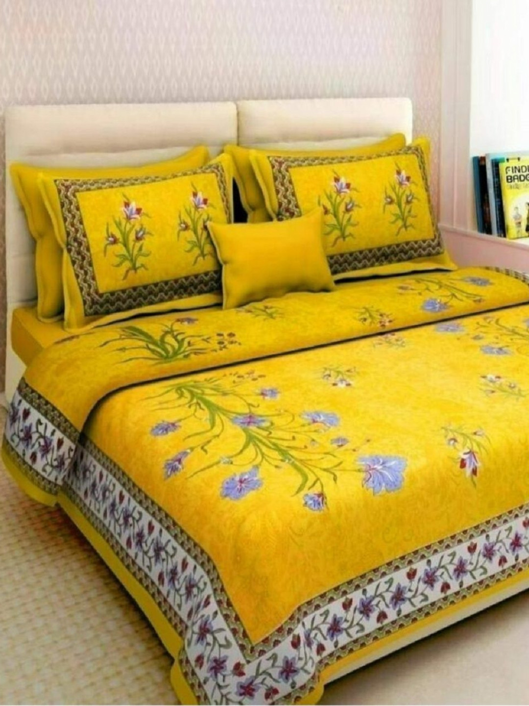 AYAT COLLECTION Yellow Floral Printed Pure Cotton 144 TC Queen Bedsheet & 2 Pillow Covers
AYAT COLLECTION Yellow Floral Printed Pure Cotton 144 TC Queen Bedsheet & 2 Pillow Covers