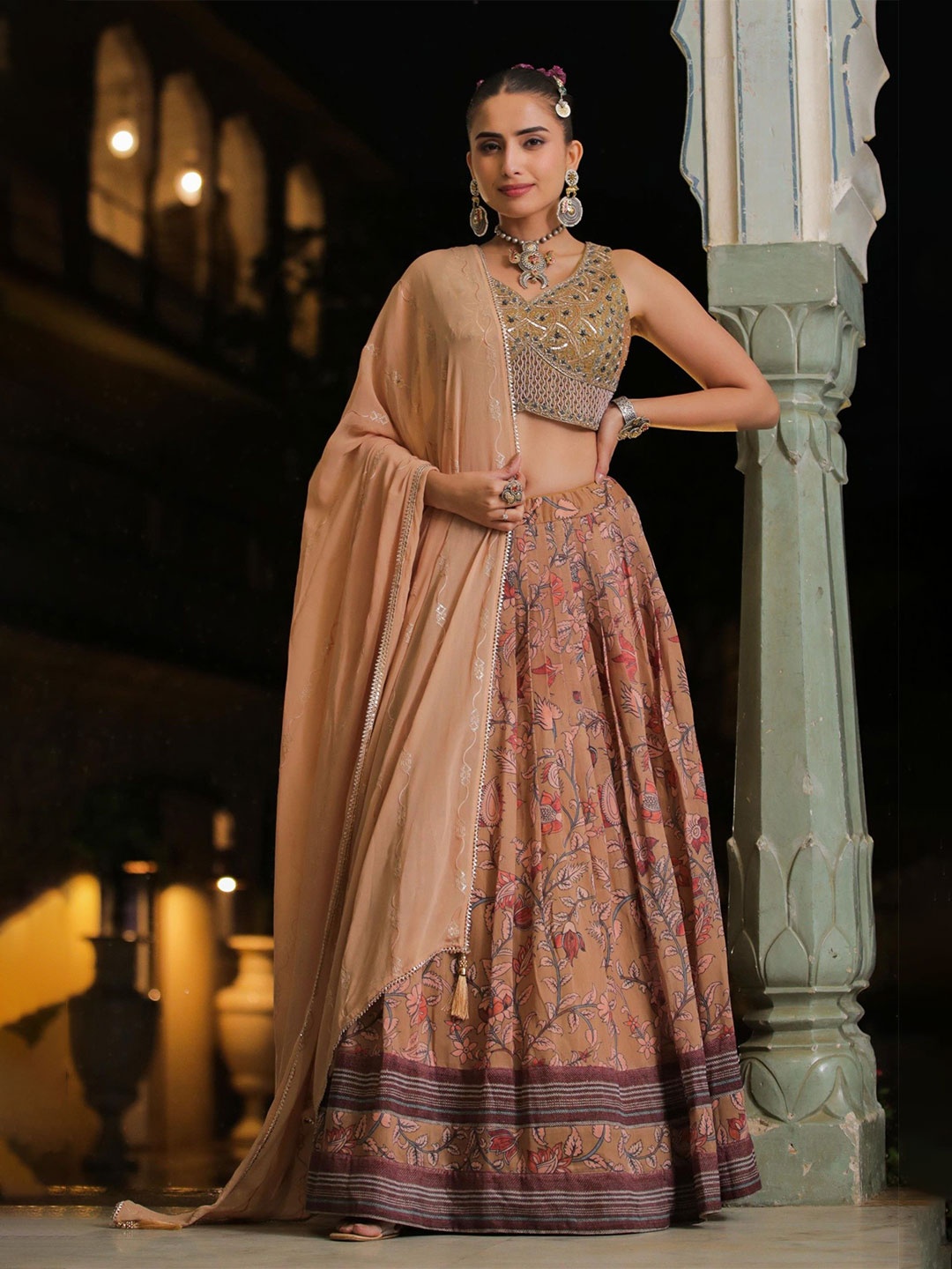 SCAKHI Embellished Beads and Stones Kalamkari Ready to Wear Lehenga & Blouse With Dupatta, Green
SCAKHI Embellished Beads and Stones Kalamkari Ready to Wear Lehenga & Blouse With Dupatta, Green