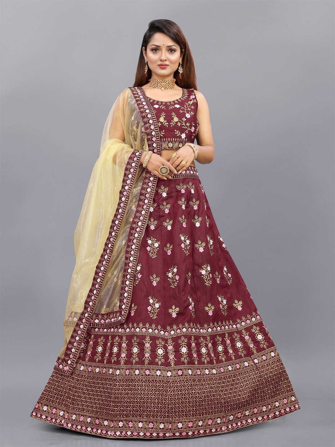 Aika Embroidered Thread Work Semi-Stitched Lehenga & Unstitched Blouse With Dupatta, Maroon
Aika Embroidered Thread Work Semi-Stitched Lehenga & Unstitched Blouse With Dupatta, Maroon