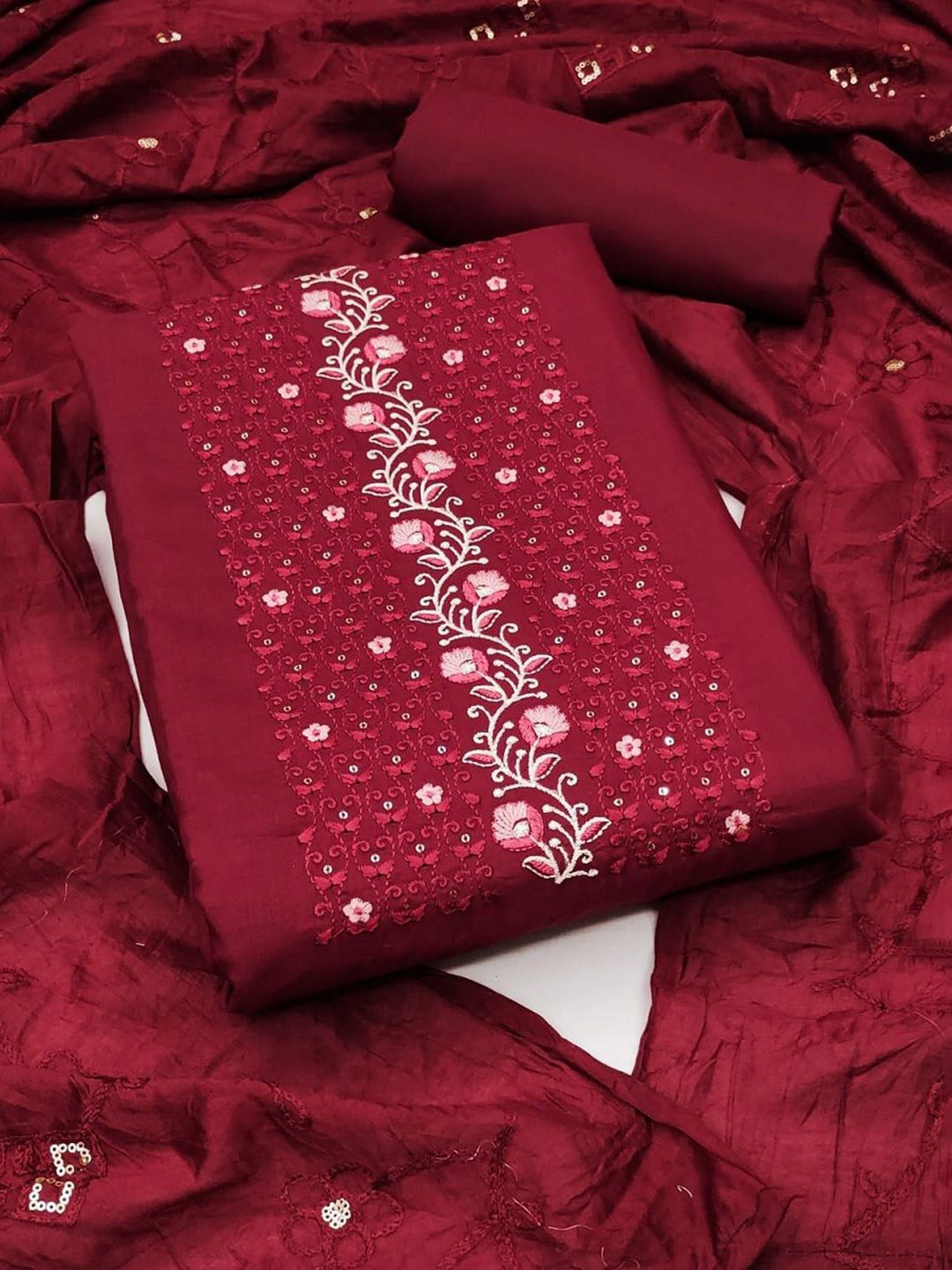 LADY SHOPI Floral Embellished Sequinned Detail Pure Silk Unstitched Dress Material, Maroon
LADY SHOPI Floral Embellished Sequinned Detail Pure Silk Unstitched Dress Material, Maroon