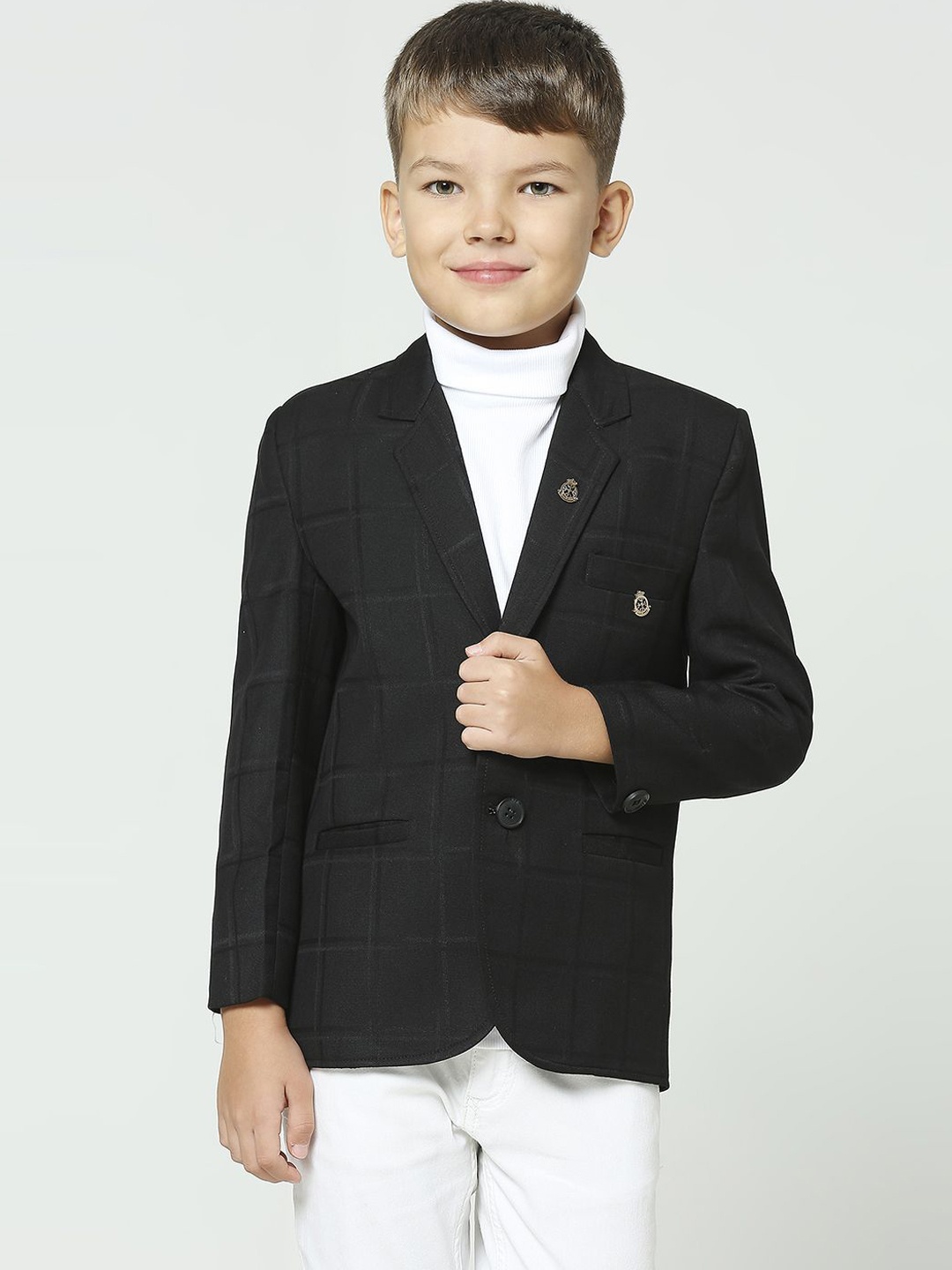 YK Boys Notched Lapel Collar Comfort Fit Checked Single Breasted Blazer, Black
YK Boys Notched Lapel Collar Comfort Fit Checked Single Breasted Blazer, Black
