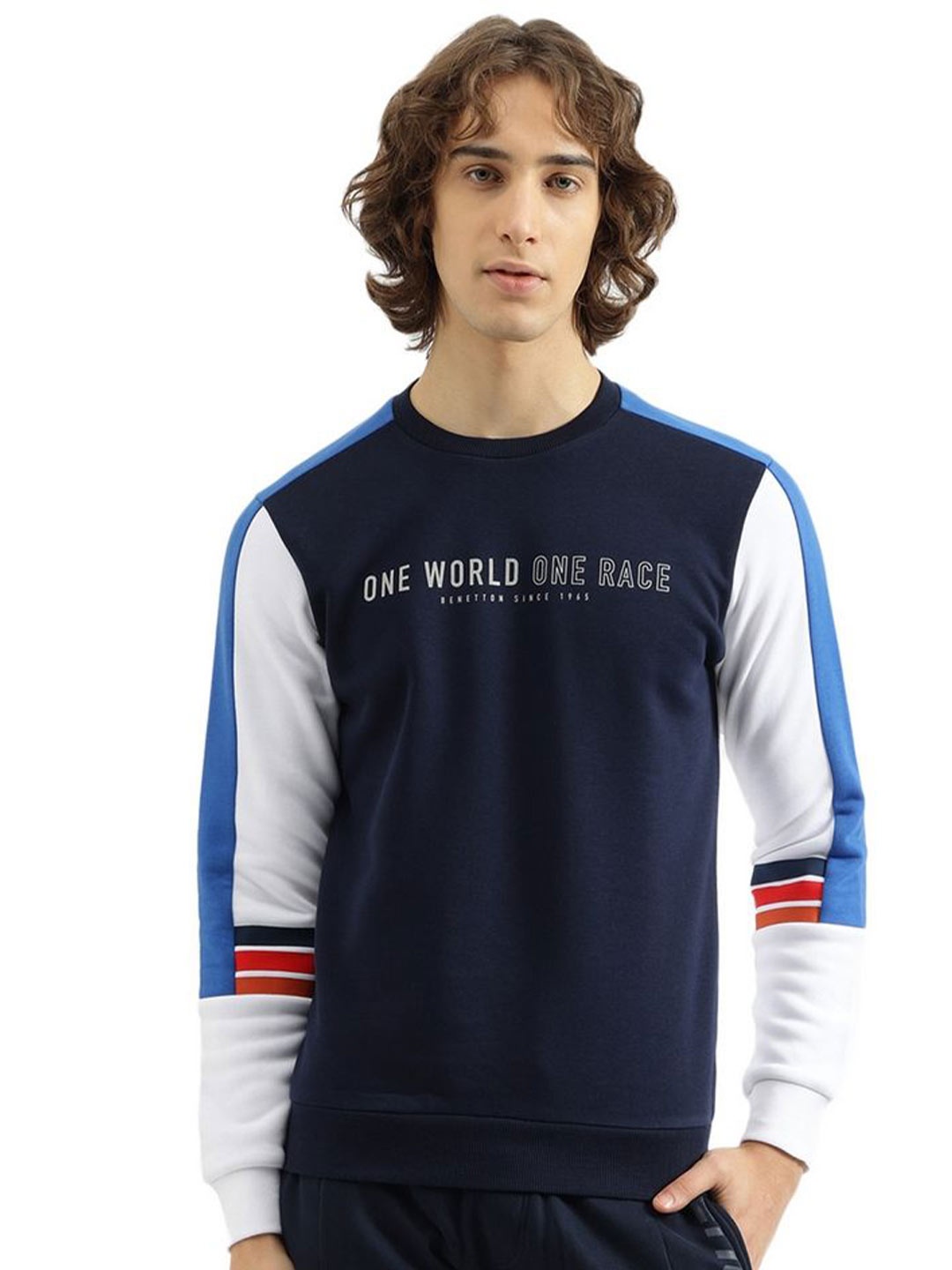 United Colors of Benetton Men Colourblocked Round Neck Cotton Pullover Sweatshirt, Blue
United Colors of Benetton Men Colourblocked Round Neck Cotton Pullover Sweatshirt, Blue