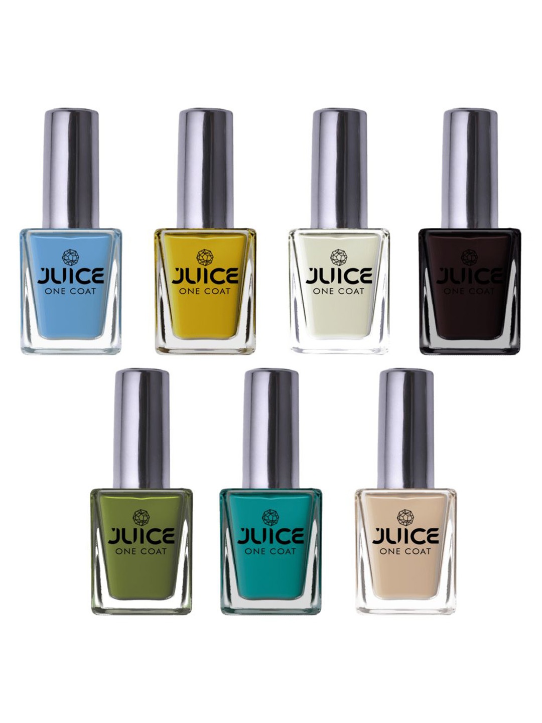 JUICE Set of 7 One Coat Long-Wearing Quick Dry Glossy Nail Polish - 11 ml each, Multi
JUICE Set of 7 One Coat Long-Wearing Quick Dry Glossy Nail Polish - 11 ml each, Multi