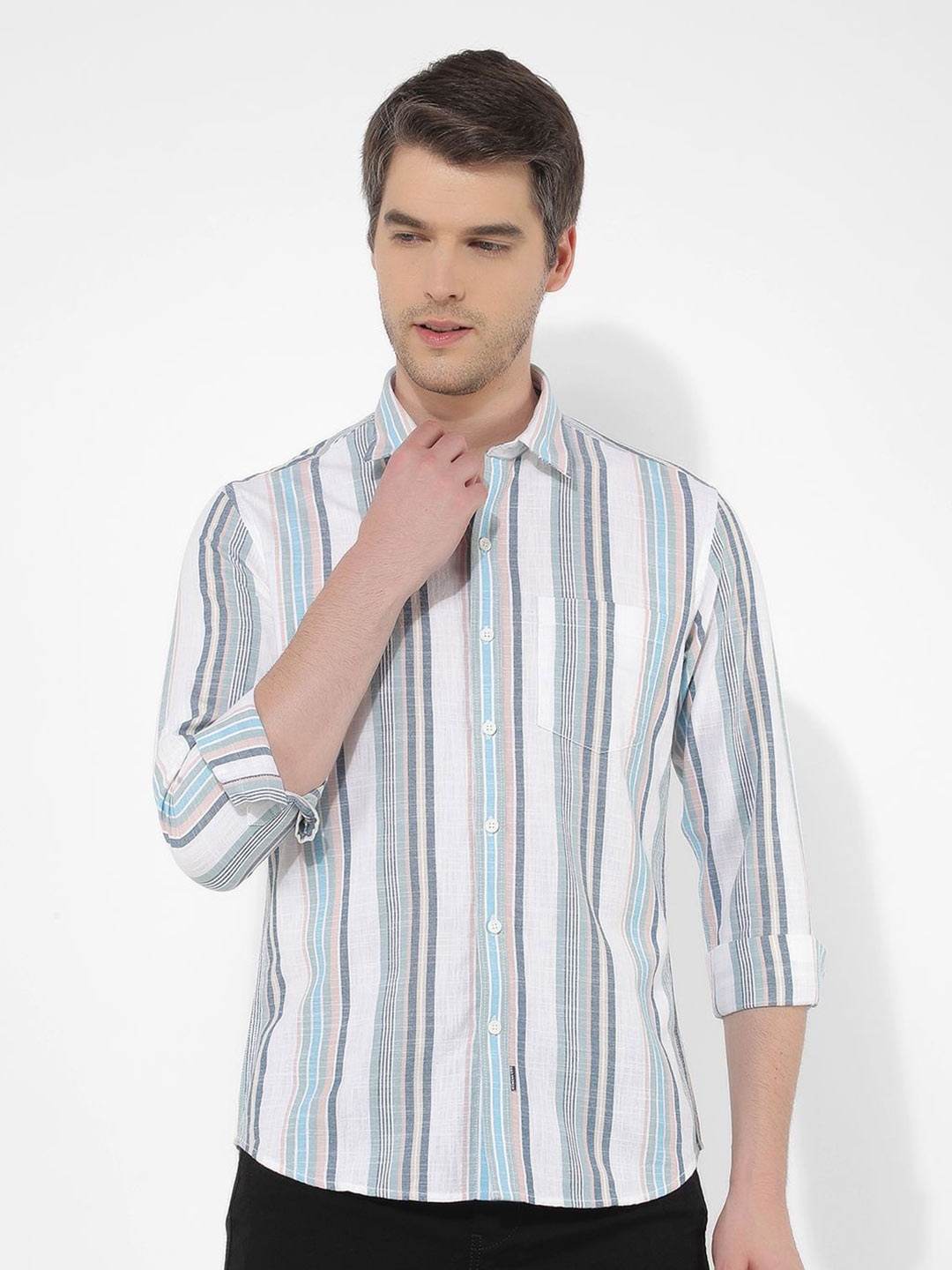 Numero Uno Men Spread Collar Vertical Striped Cotton Slim Fit Casual Shirt, White
Numero Uno Men Spread Collar Vertical Striped Cotton Slim Fit Casual Shirt, White