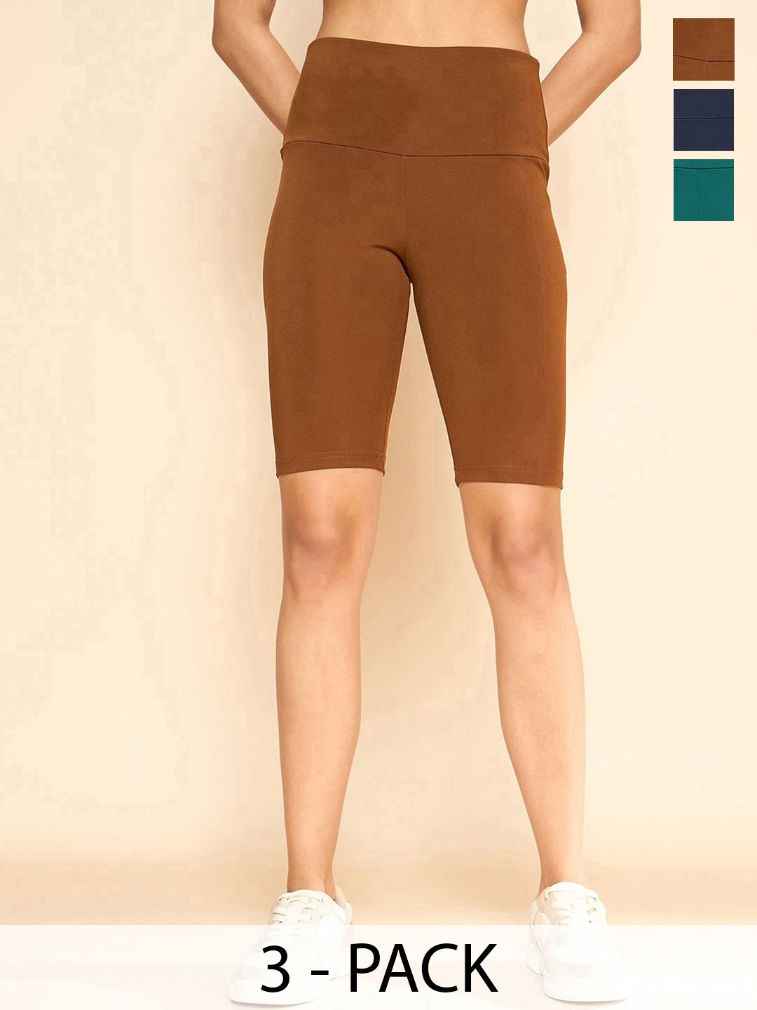 COLOR CAPITAL Women Pack Of 3 High Rise Above Knee Cycling Tights, Brown
COLOR CAPITAL Women Pack Of 3 High Rise Above Knee Cycling Tights, Brown