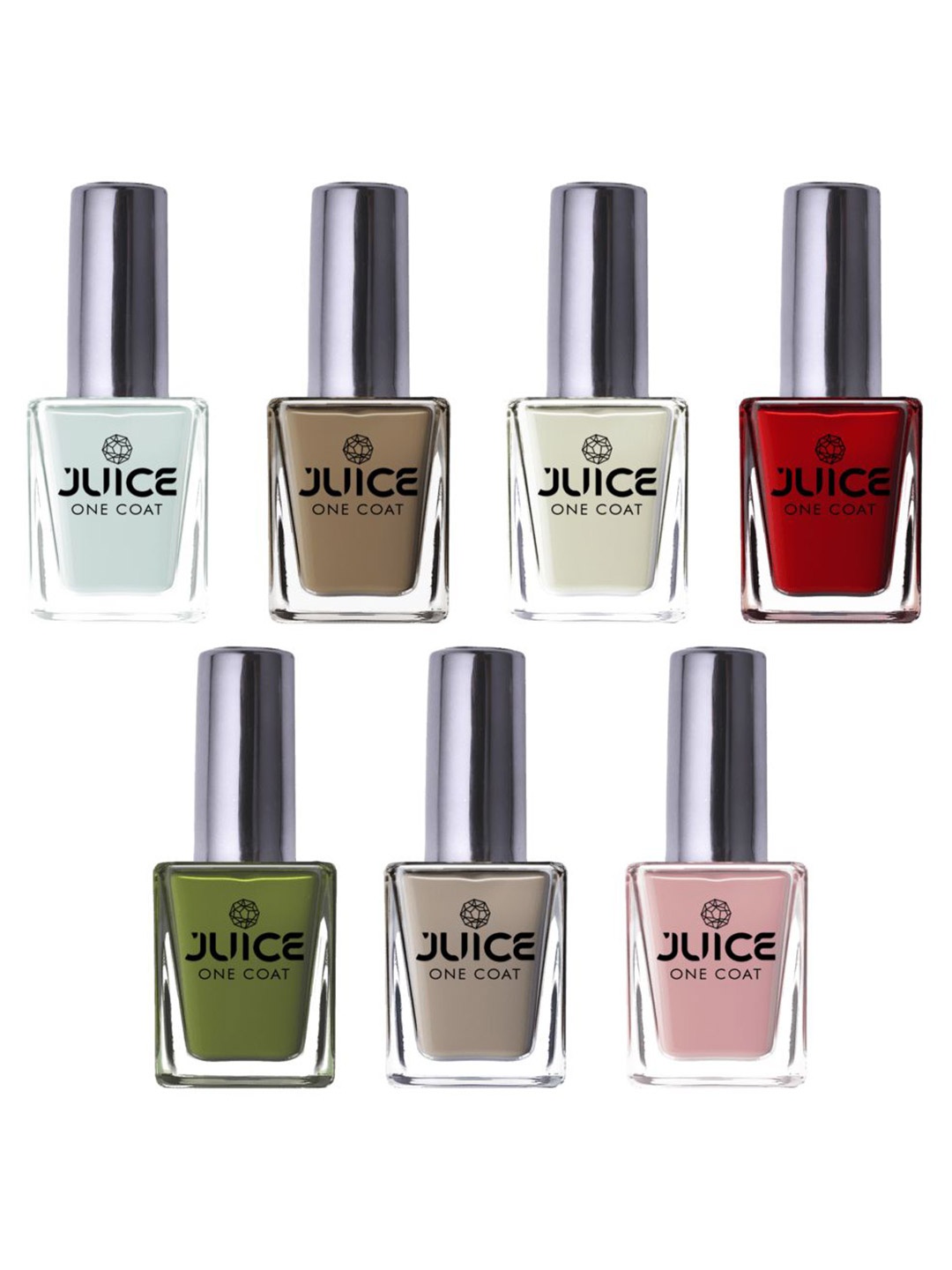 JUICE Set of 7 One Coat Long-Wearing Quick Dry Glossy Nail Polish - 11 ml each, Multi
JUICE Set of 7 One Coat Long-Wearing Quick Dry Glossy Nail Polish - 11 ml each, Multi