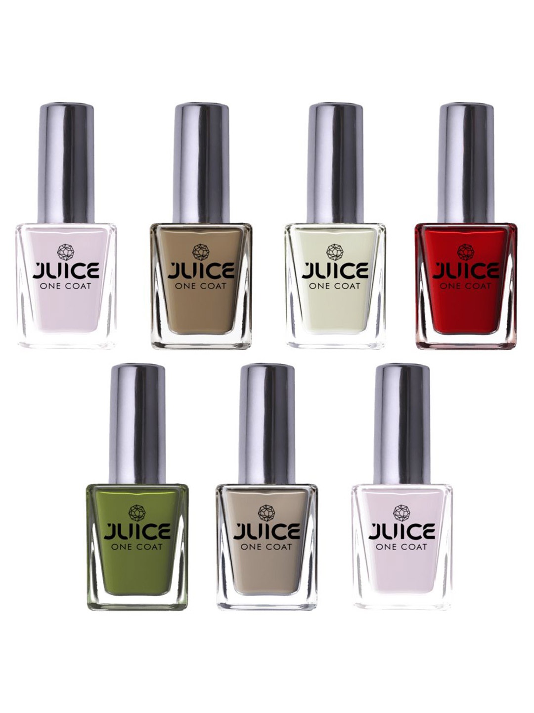 JUICE Set of 7 One Coat Long-Wearing Quick Dry Glossy Nail Polish - 11 ml each, Multi
JUICE Set of 7 One Coat Long-Wearing Quick Dry Glossy Nail Polish - 11 ml each, Multi