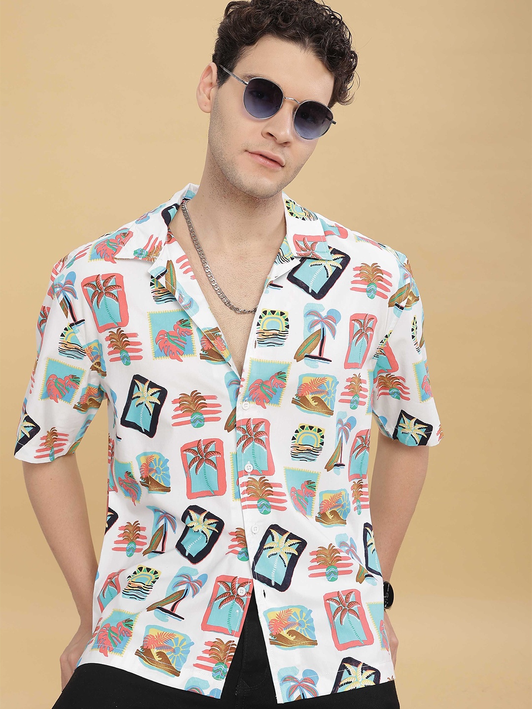 HERE&NOW Men Cuban Collar Conversational Printed Cotton Relaxed Fit Casual Shirt, White
HERE&NOW Men Cuban Collar Conversational Printed Cotton Relaxed Fit Casual Shirt, White
